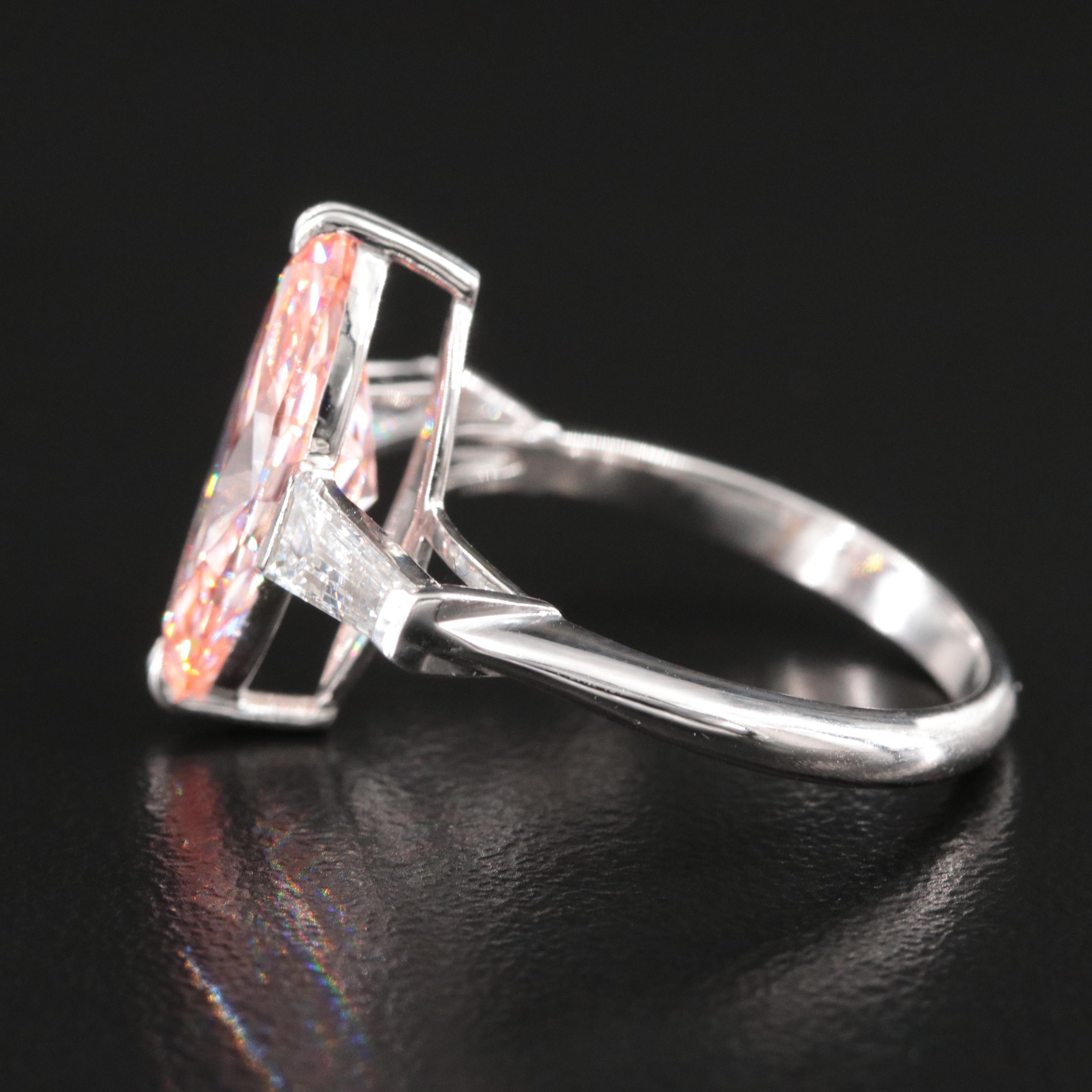 14K 3.45 CTW Lab Grown Diamond Ring with Fancy Pink Center and IGI Report