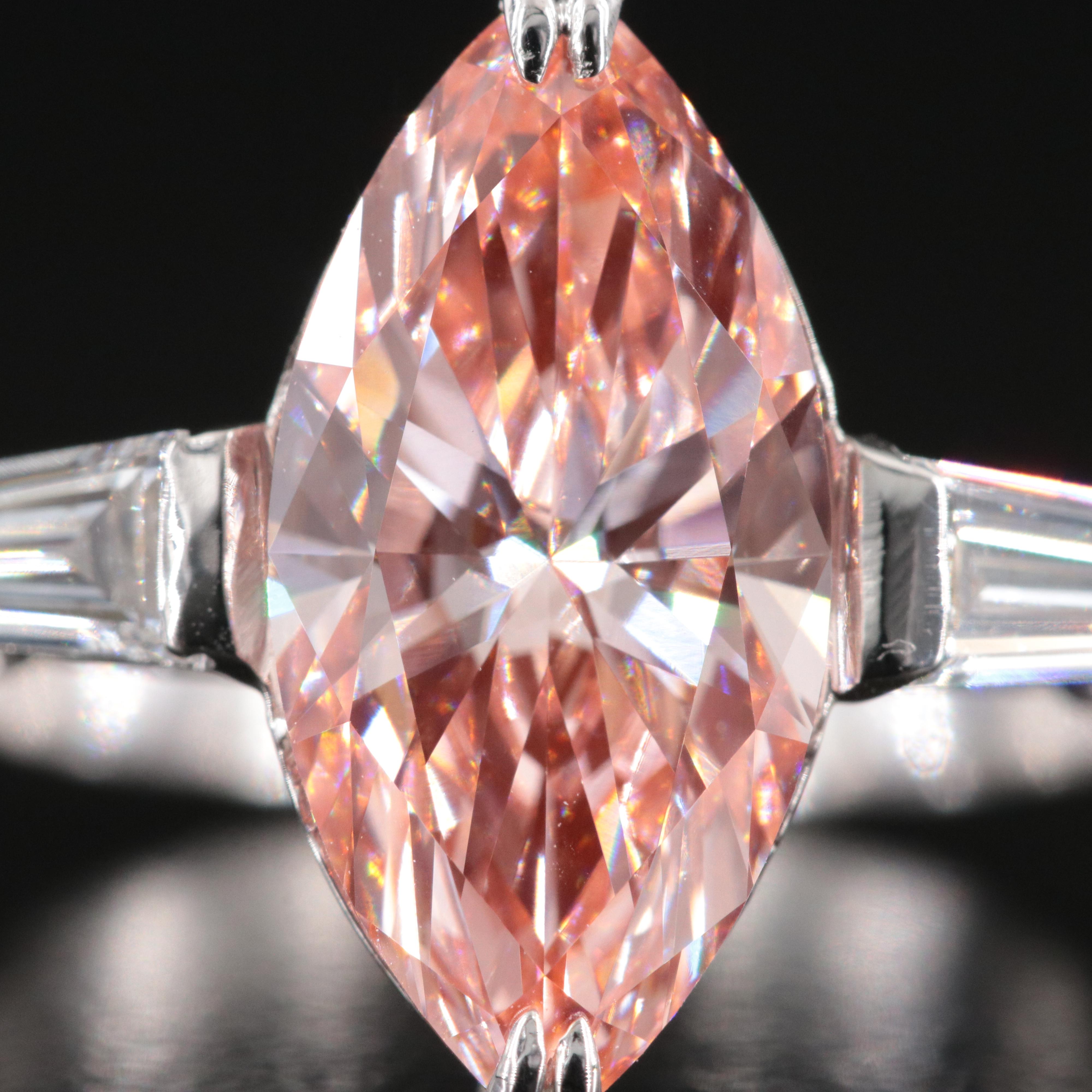 14K 3.45 CTW Lab Grown Diamond Ring with Fancy Pink Center and IGI Report