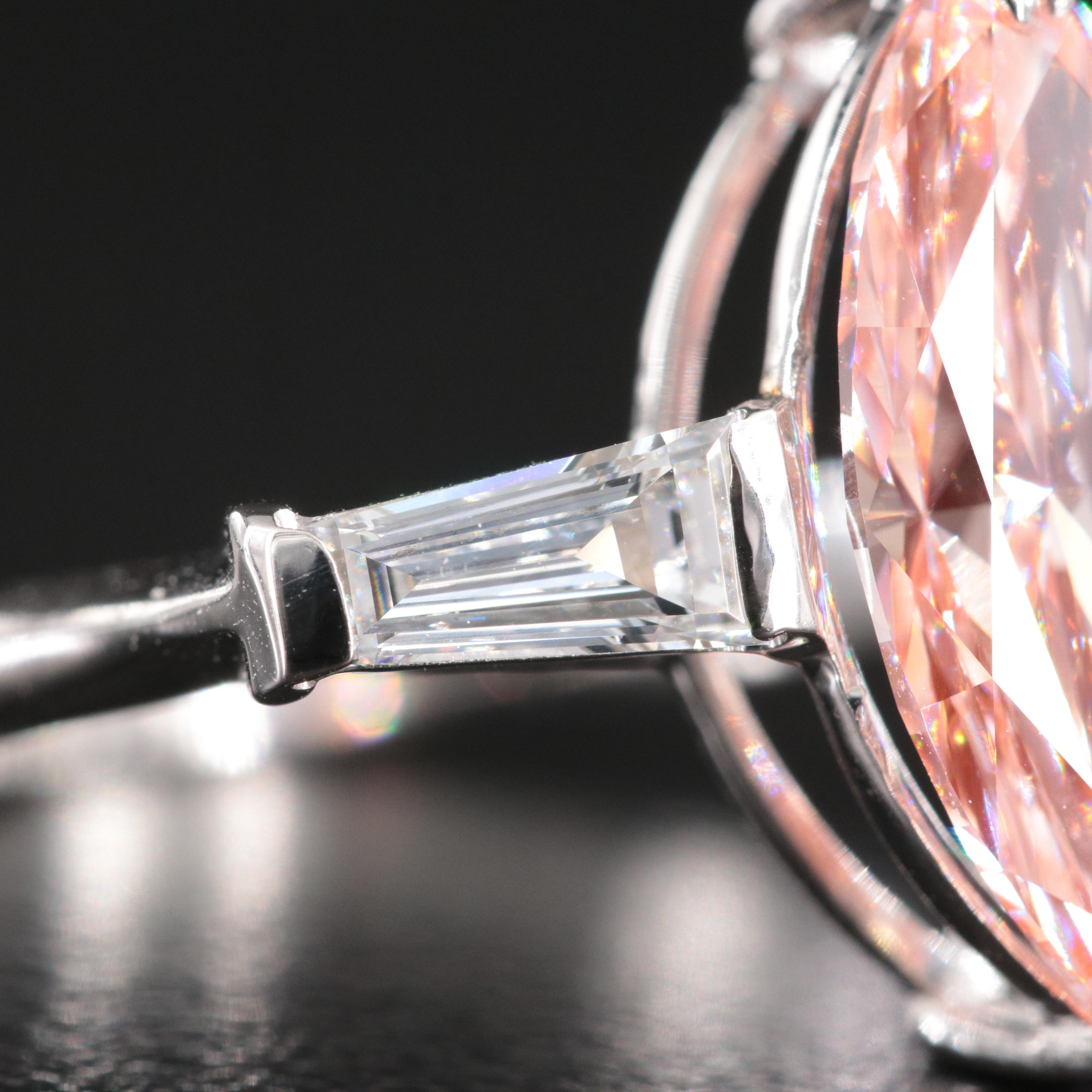 14K 3.45 CTW Lab Grown Diamond Ring with Fancy Pink Center and IGI Report