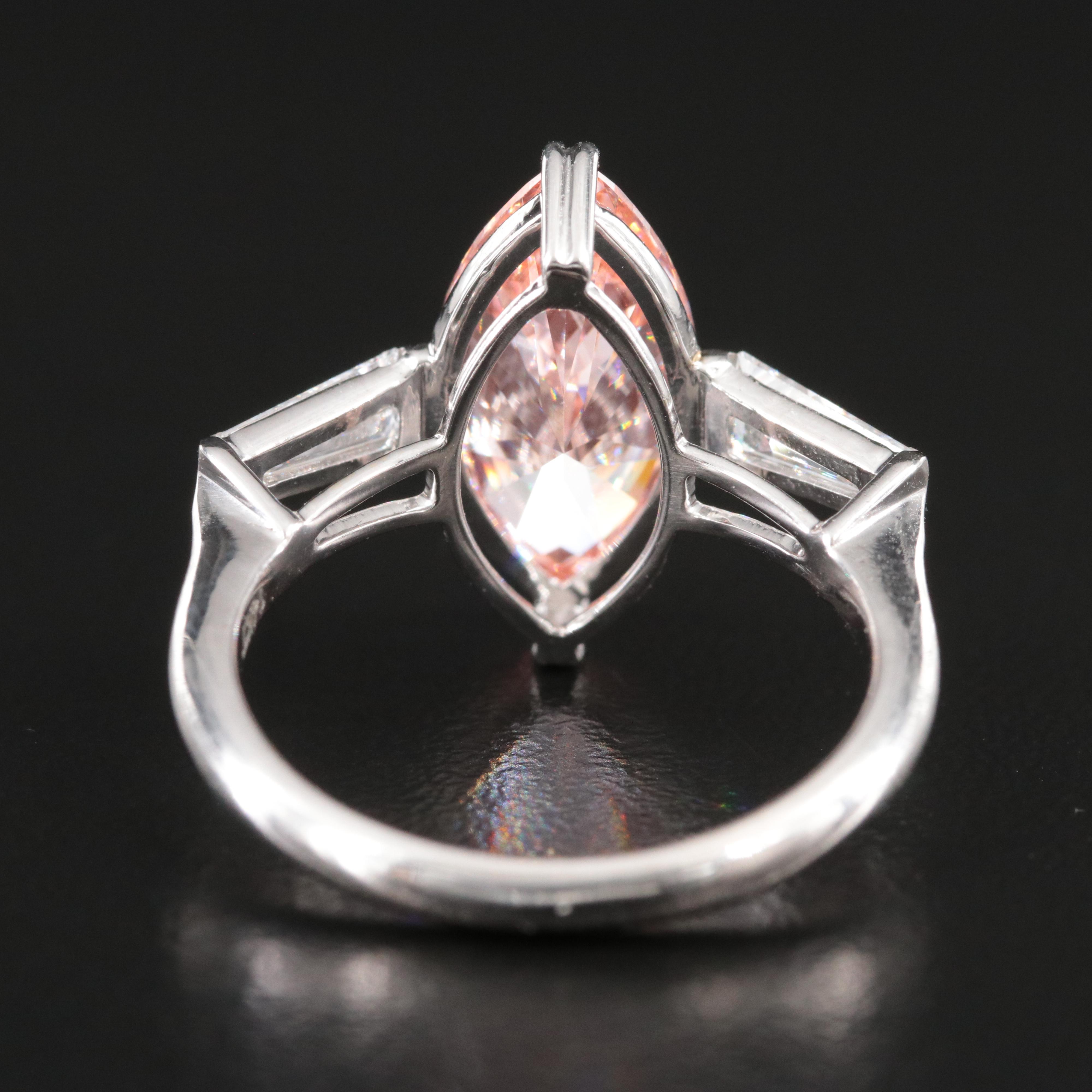 14K 3.45 CTW Lab Grown Diamond Ring with Fancy Pink Center and IGI Report