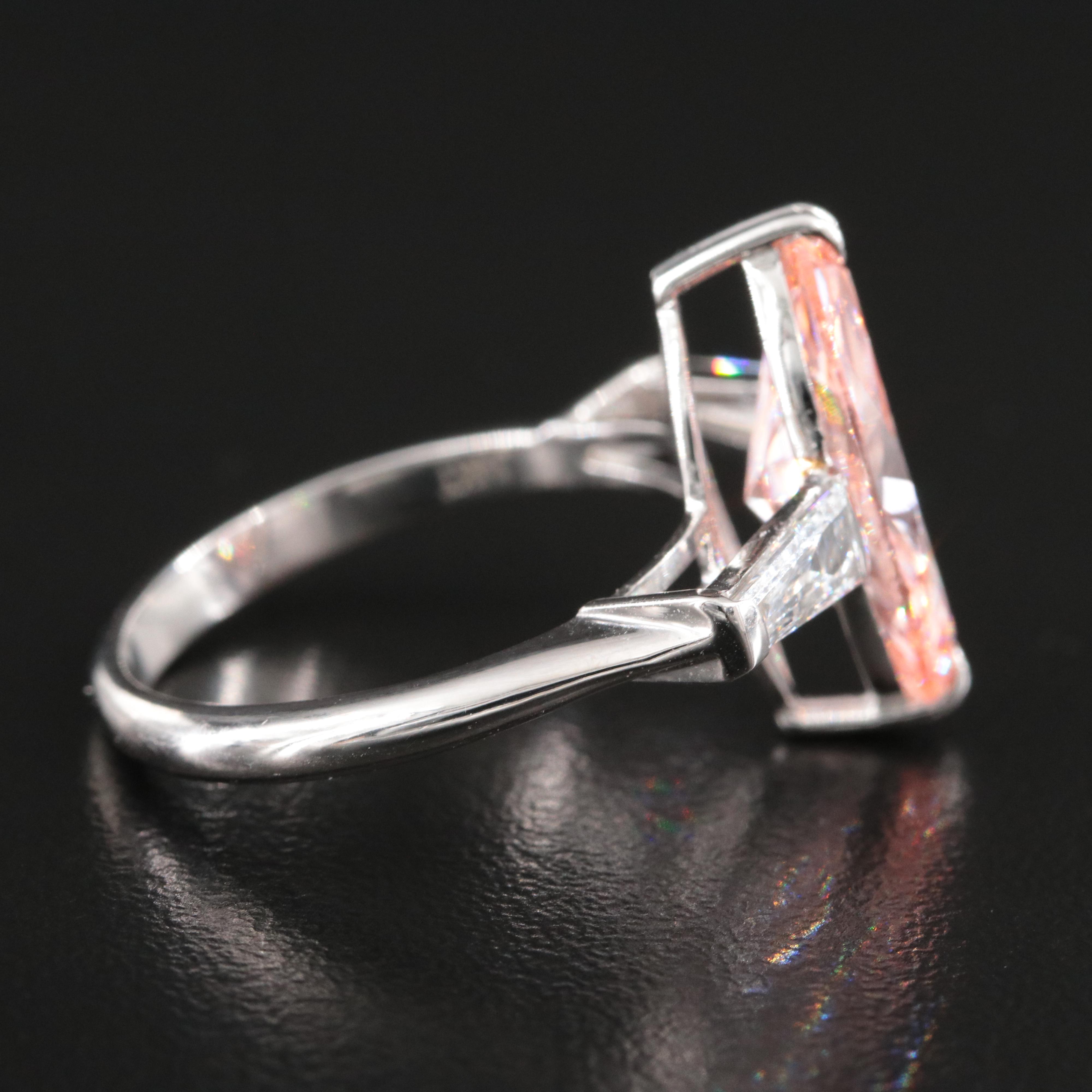 14K 3.45 CTW Lab Grown Diamond Ring with Fancy Pink Center and IGI Report