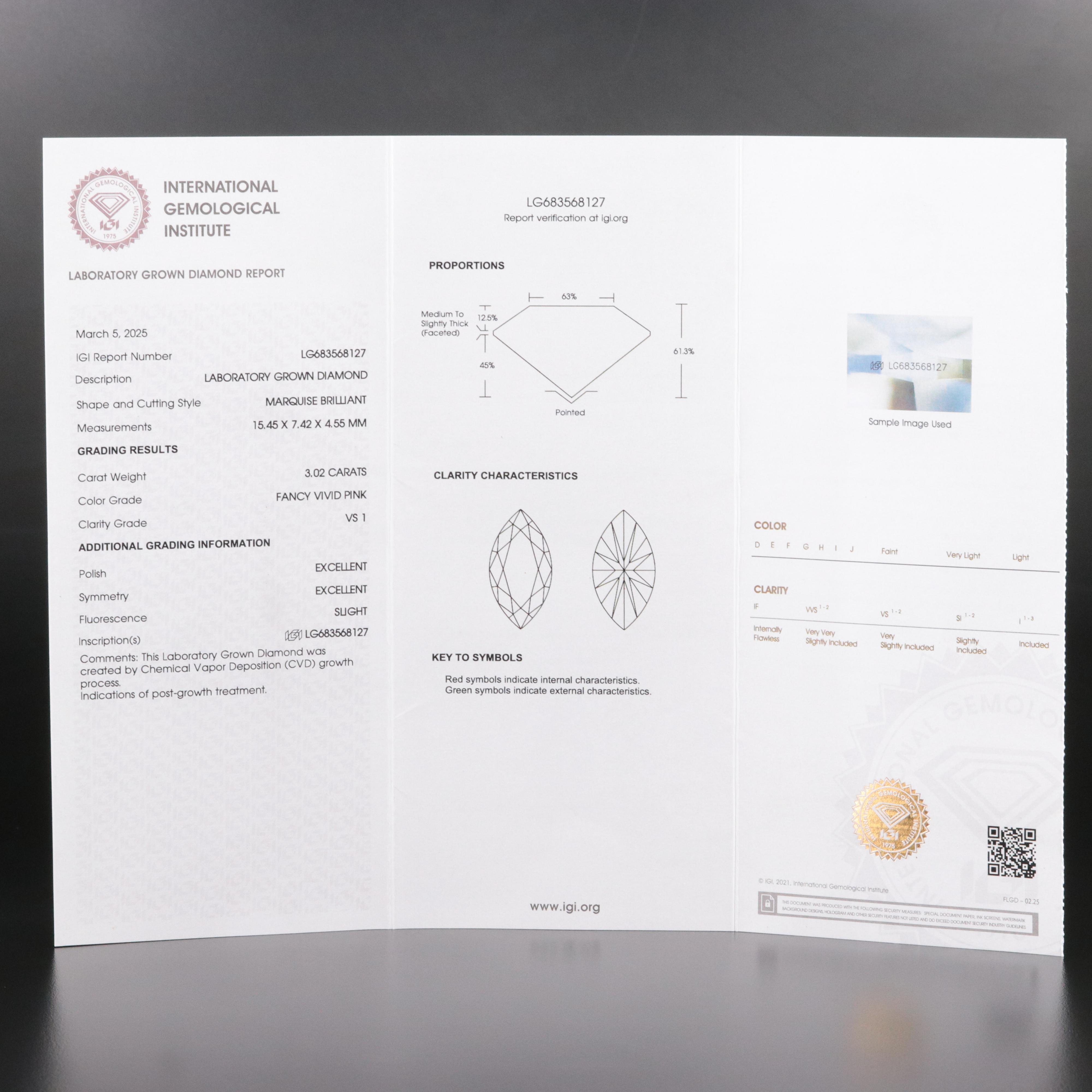 14K 3.45 CTW Lab Grown Diamond Ring with Fancy Pink Center and IGI Report