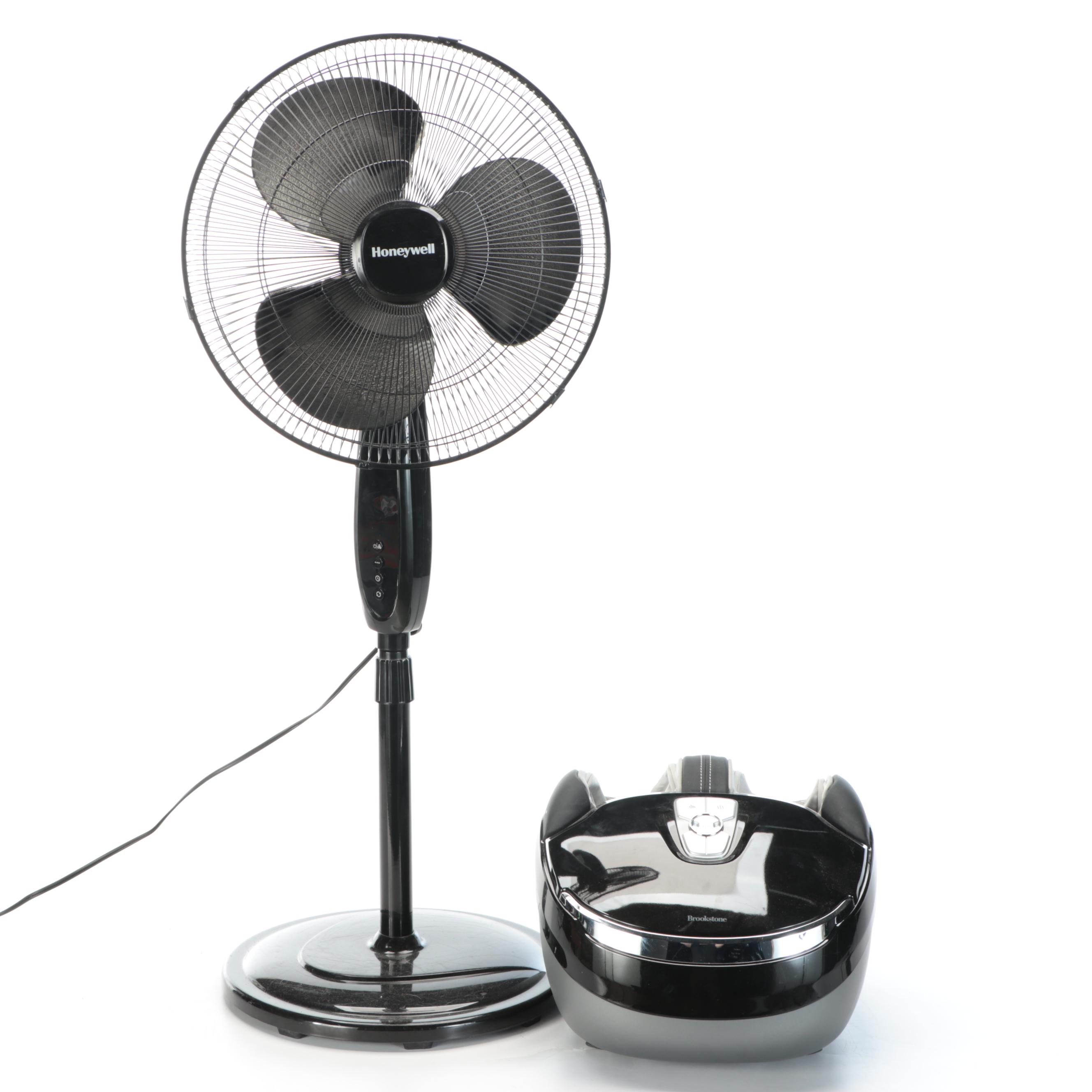 Honeywell Standing Floor Fan and Brookstone Foot Massager