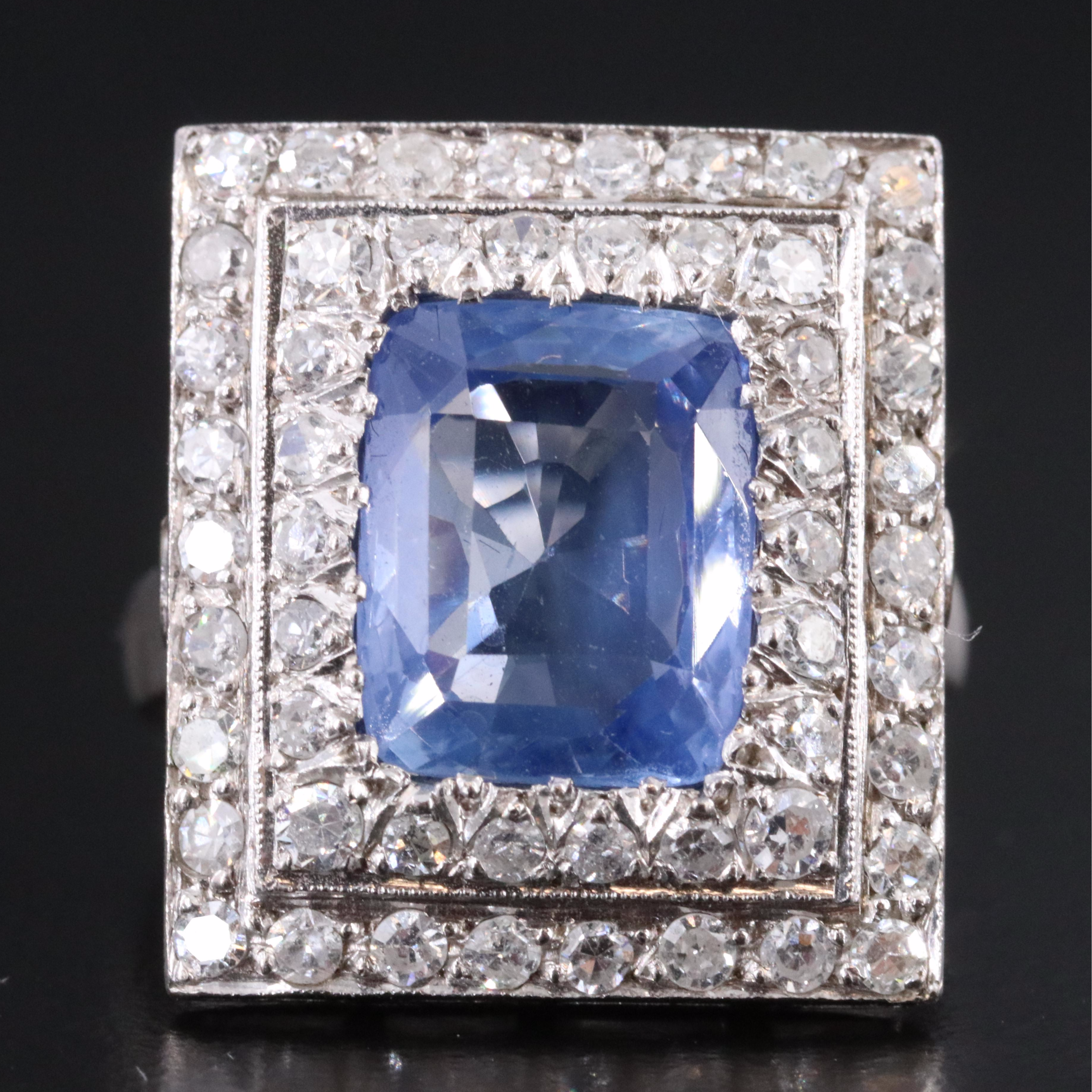 Vintage Silver Palladium Alloy 4.52 CT Sapphire and Diamond Ring