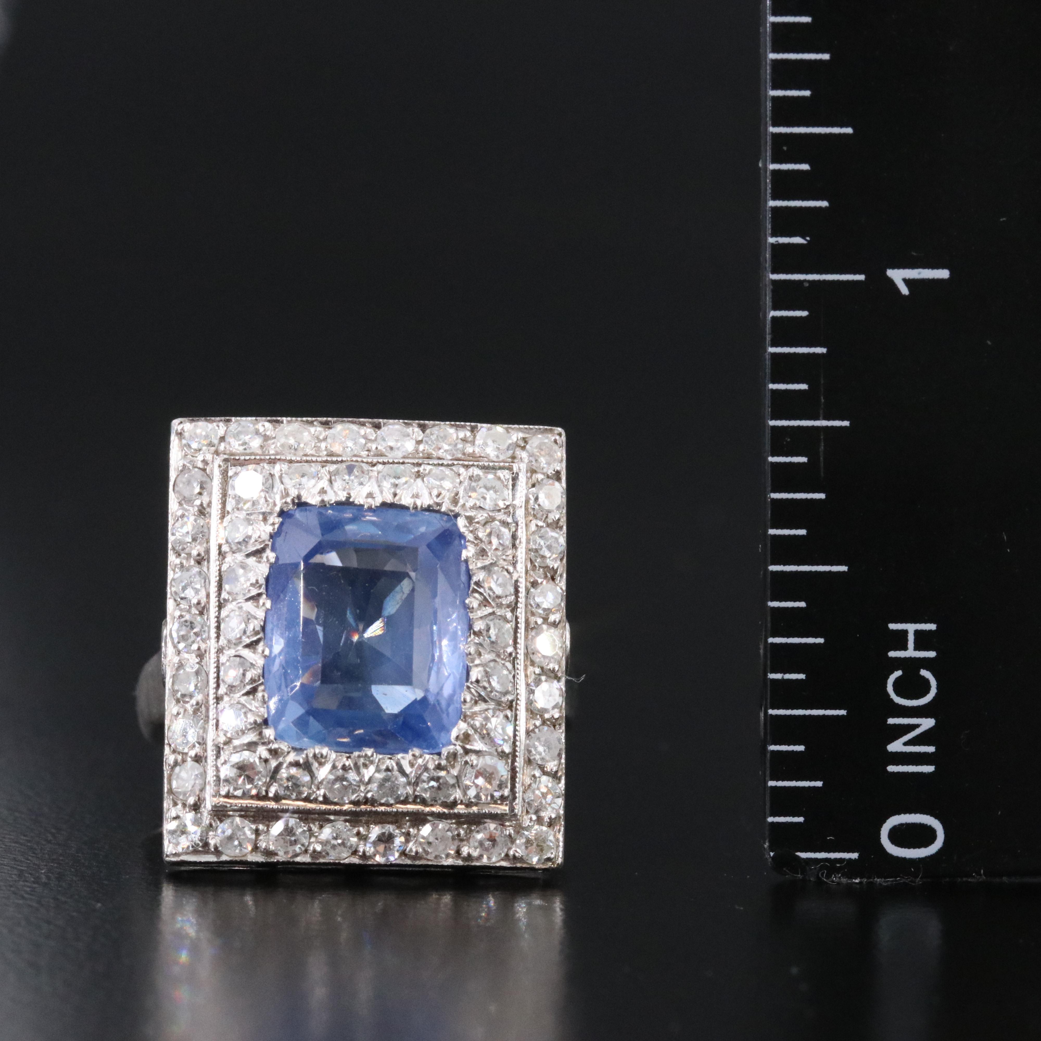 Vintage Silver Palladium Alloy 4.52 CT Sapphire and Diamond Ring