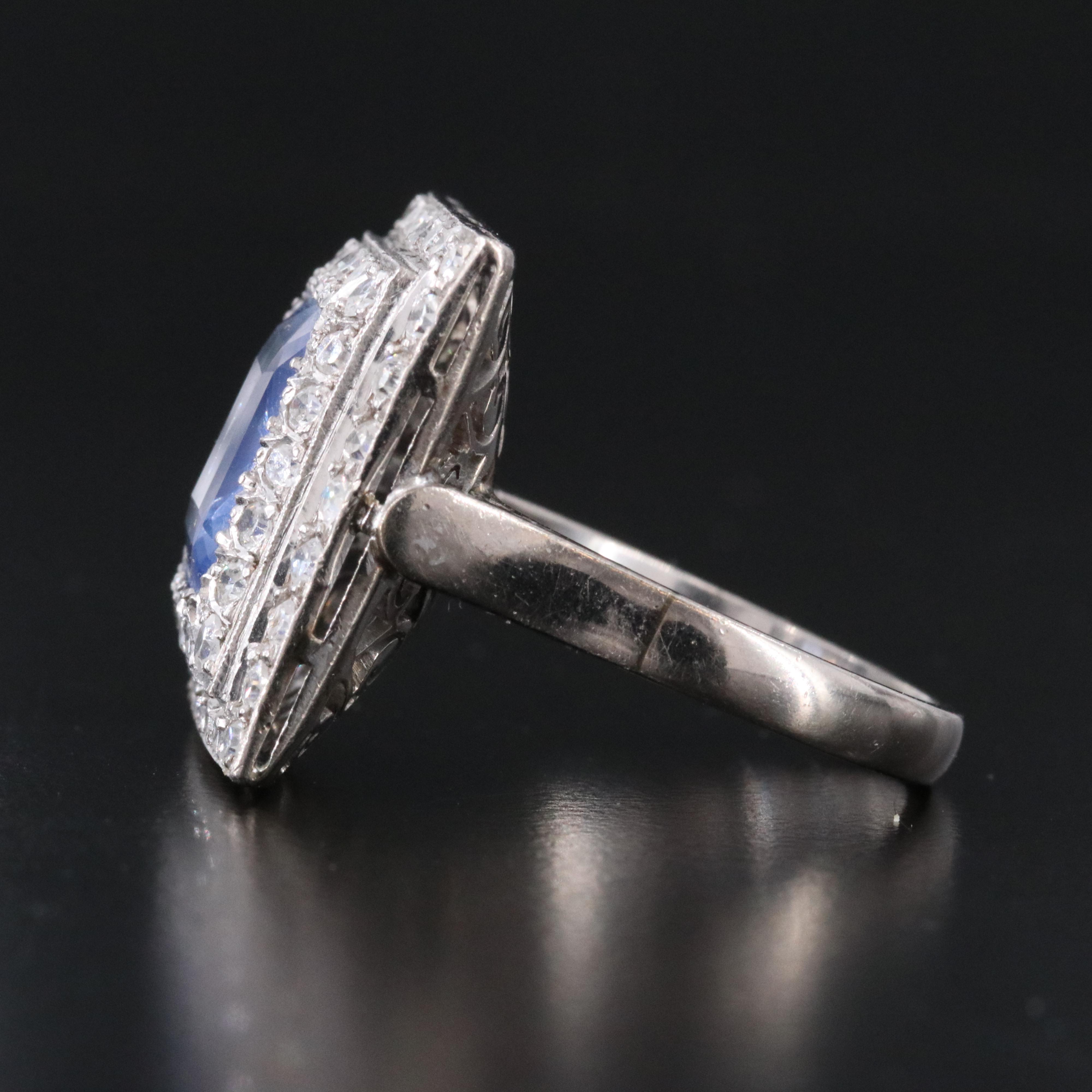 Vintage Silver Palladium Alloy 4.52 CT Sapphire and Diamond Ring