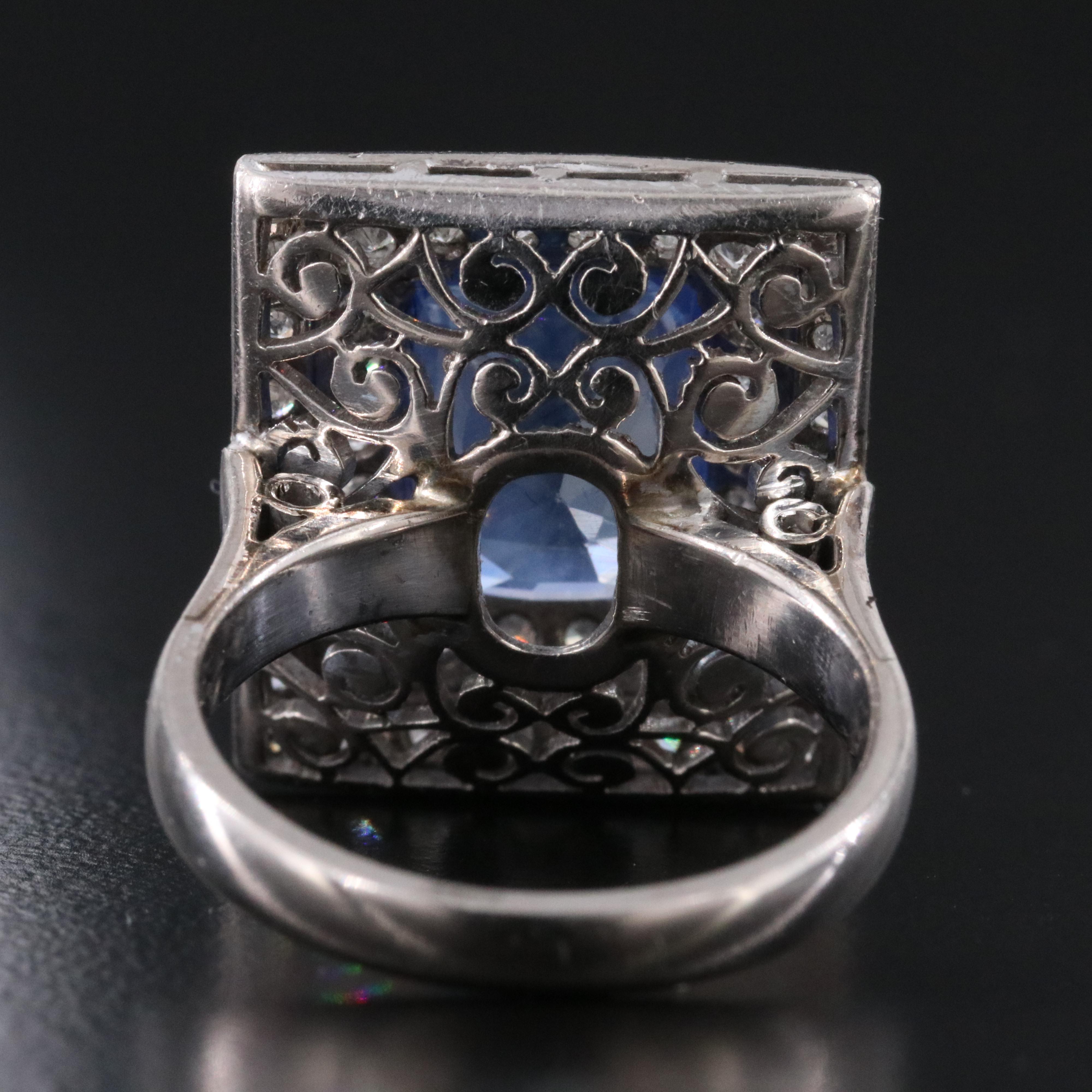 Vintage Silver Palladium Alloy 4.52 CT Sapphire and Diamond Ring
