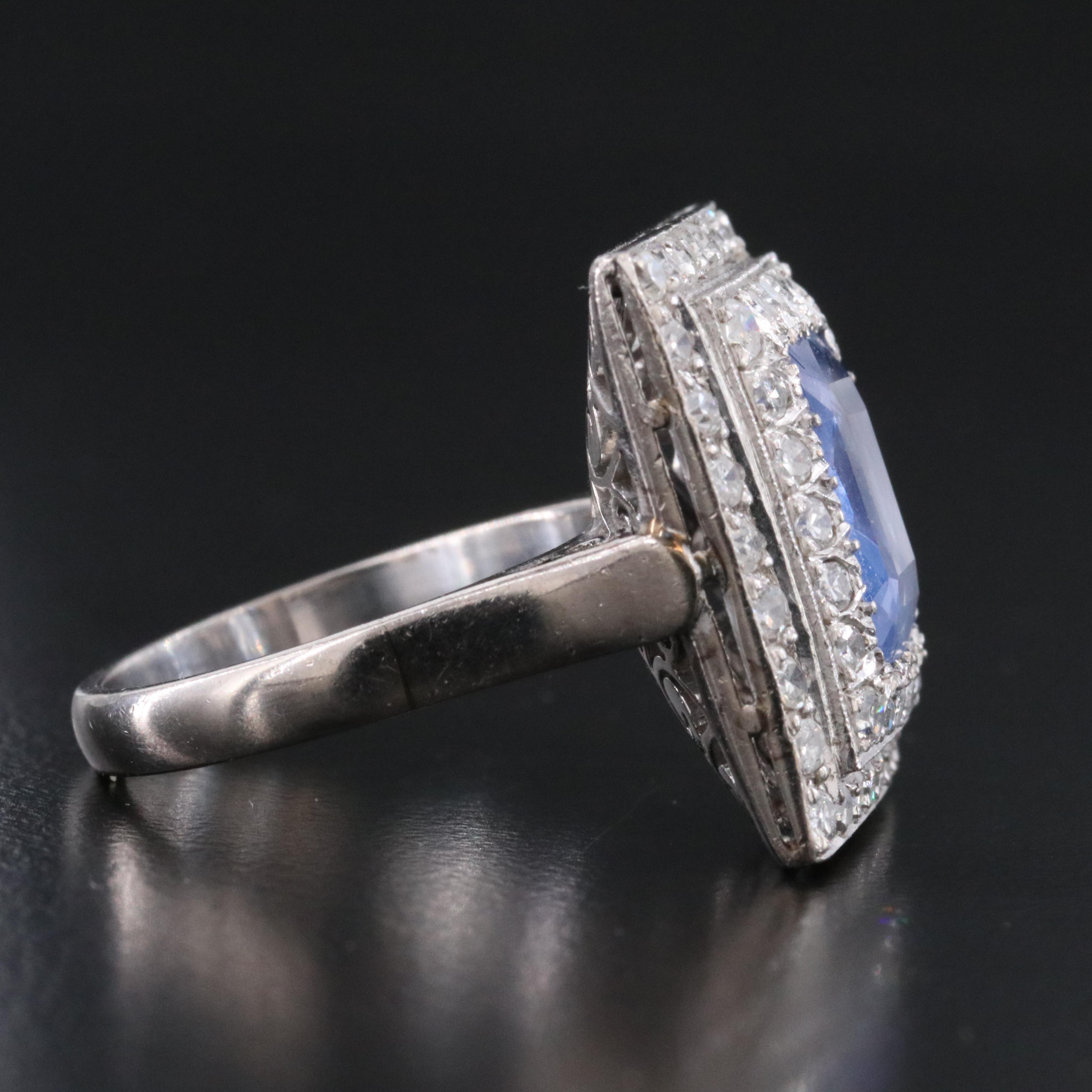 Vintage Silver Palladium Alloy 4.52 CT Sapphire and Diamond Ring