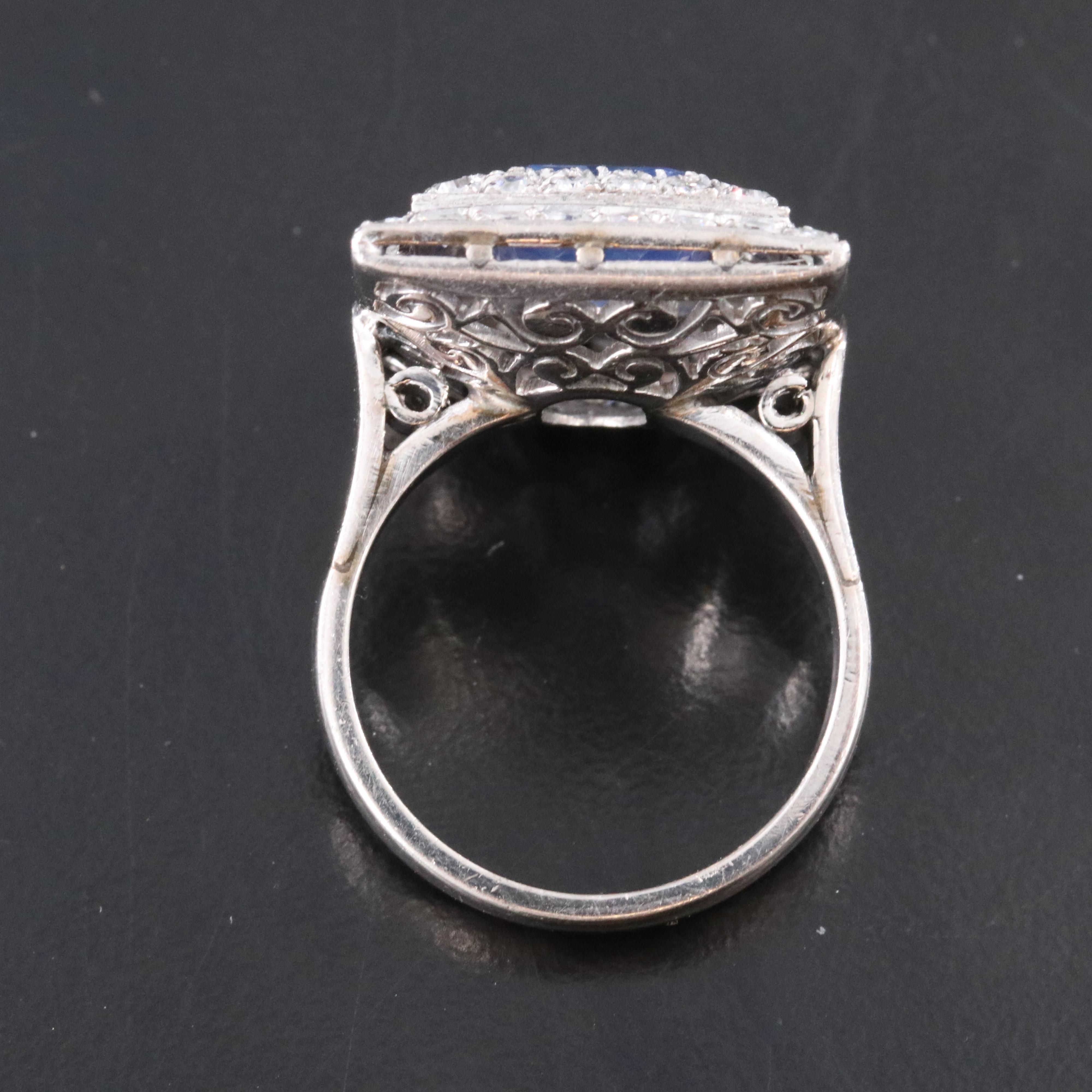 Vintage Silver Palladium Alloy 4.52 CT Sapphire and Diamond Ring