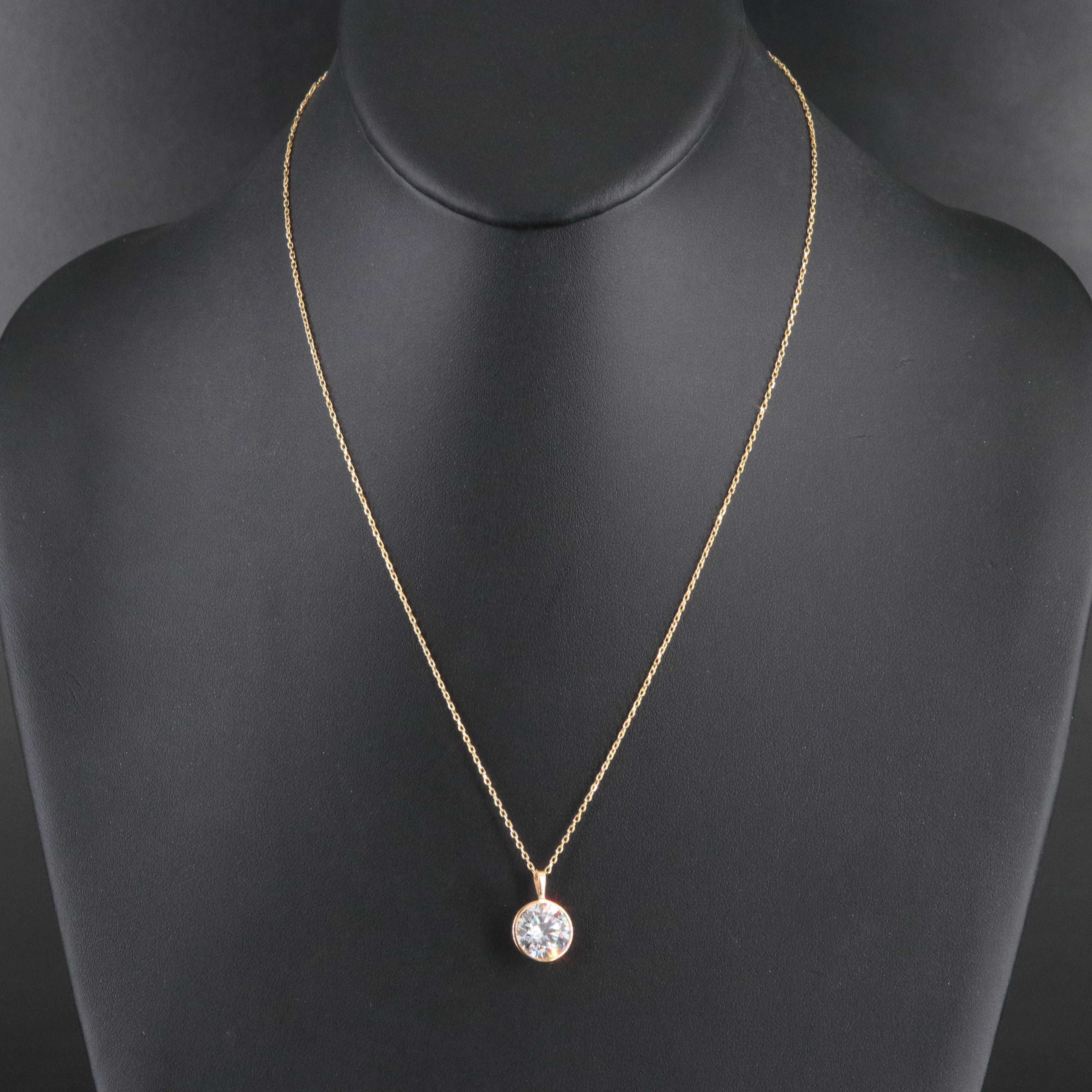 14K 4.00 CT Lab Grown Diamond Bezel Pendant Necklace with IGI Report