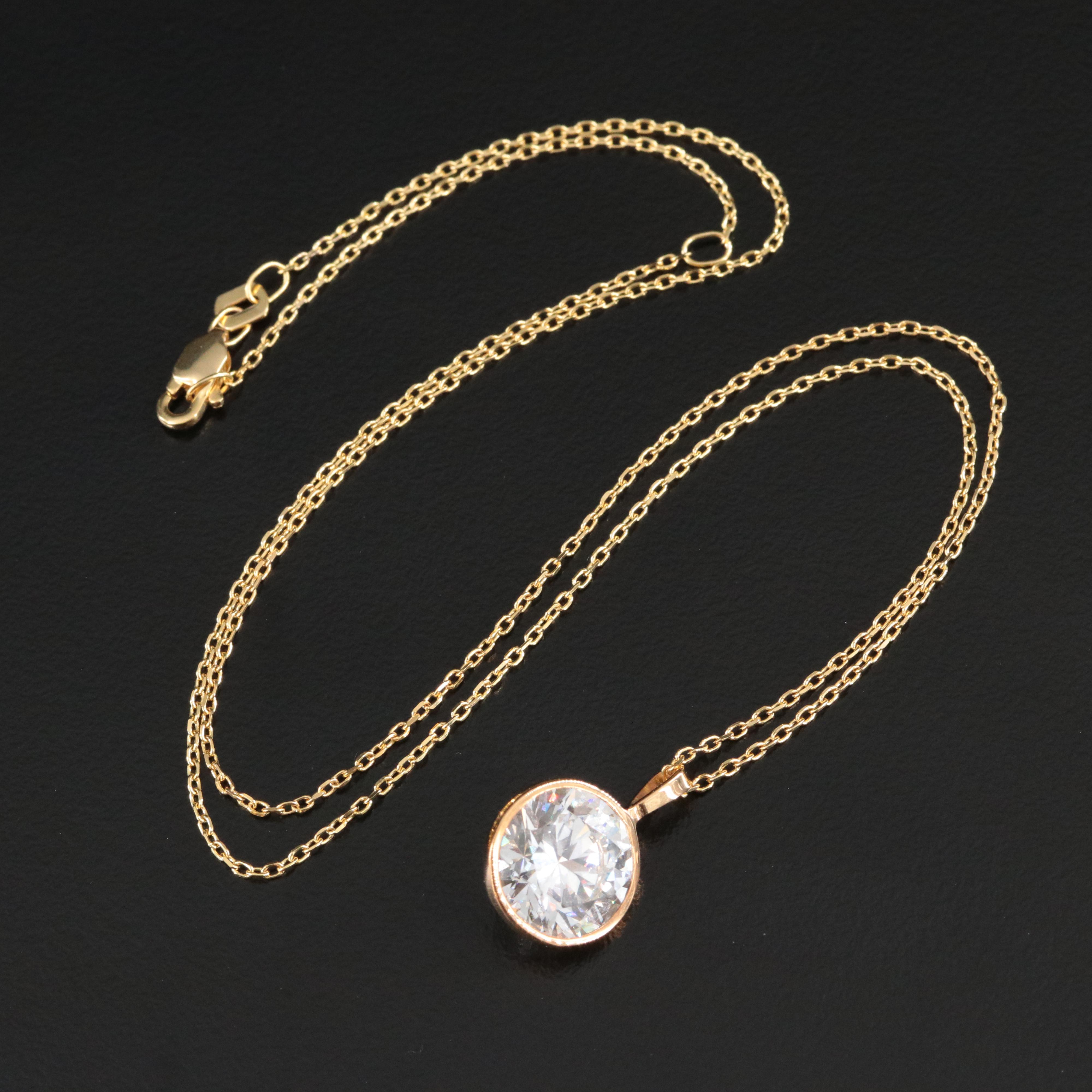 14K 4.00 CT Lab Grown Diamond Bezel Pendant Necklace with IGI Report