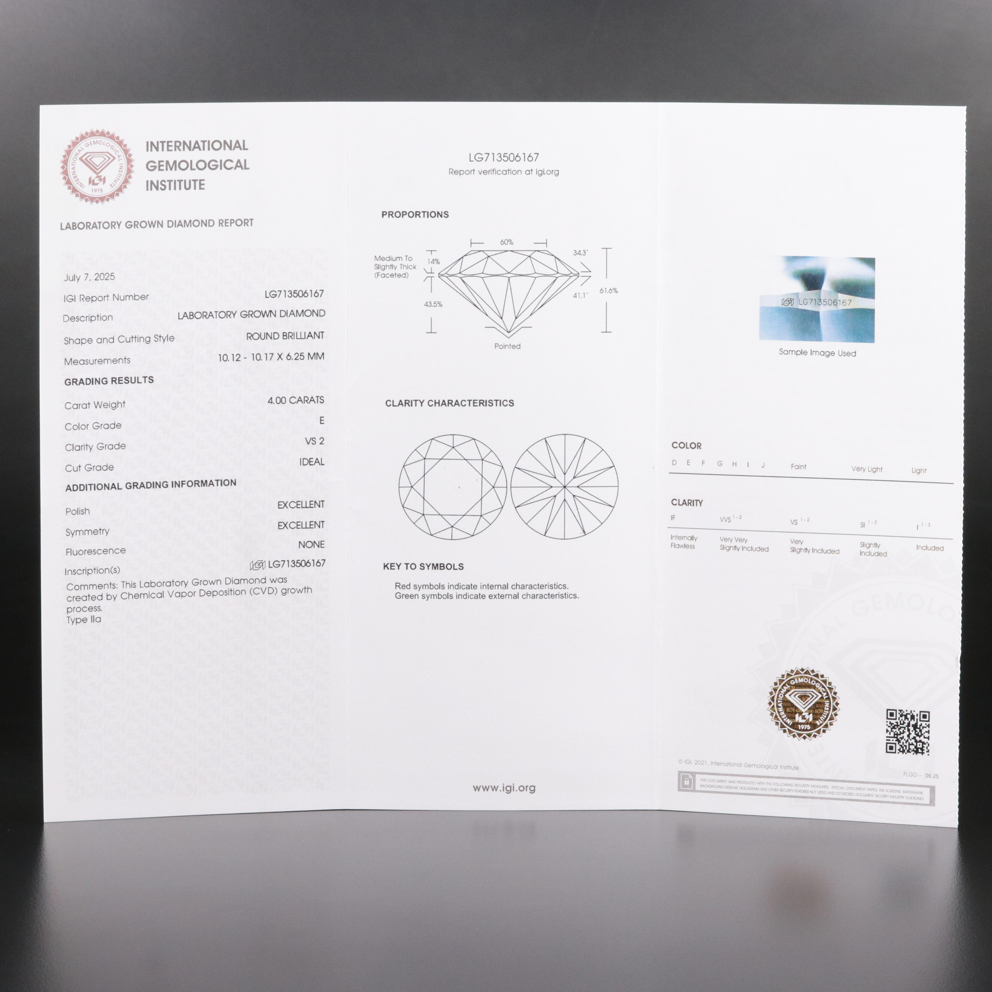 14K 4.00 CT Lab Grown Diamond Bezel Pendant Necklace with IGI Report