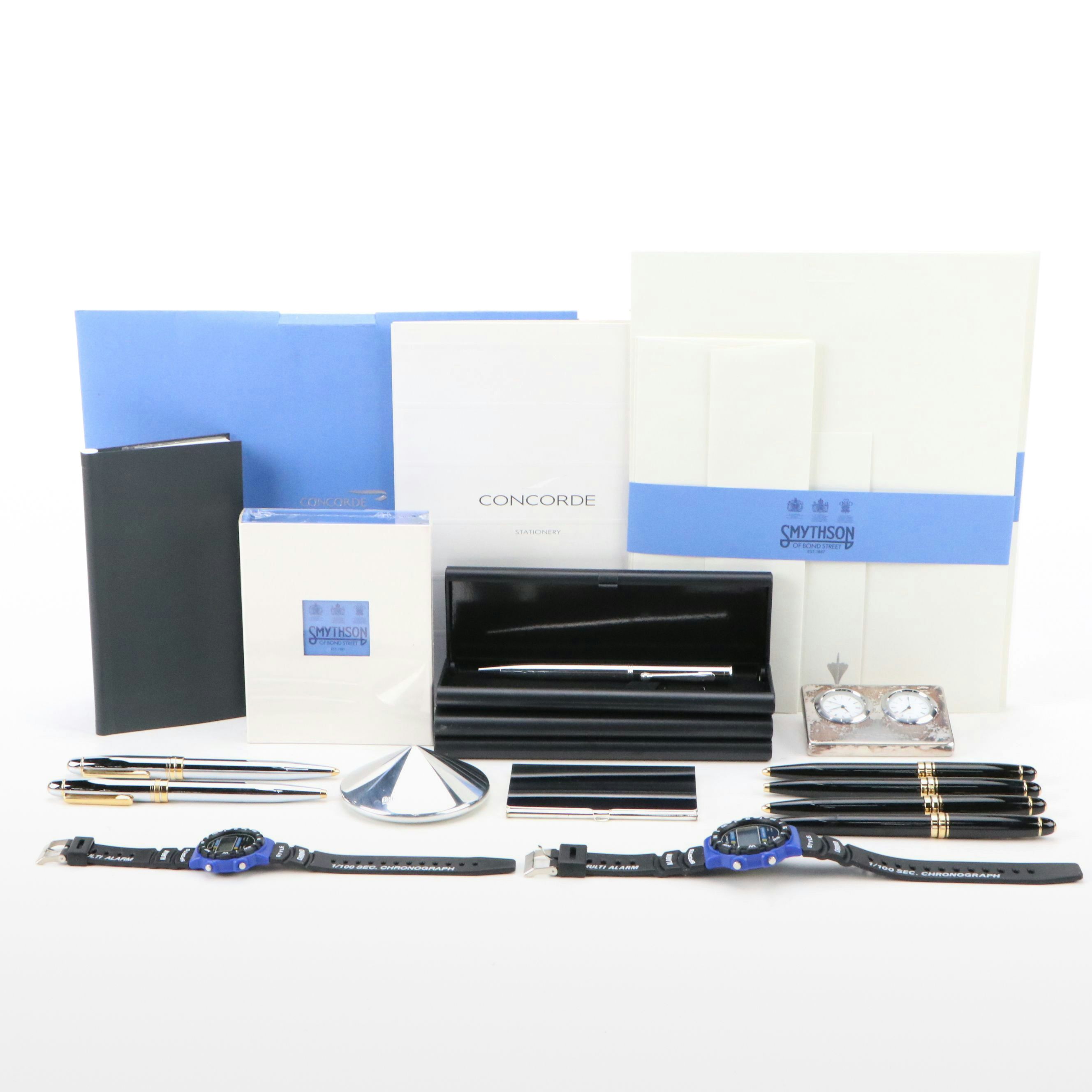 Concord British Airways Memorabilia with Watches, Silver Plate Pens and Pencils