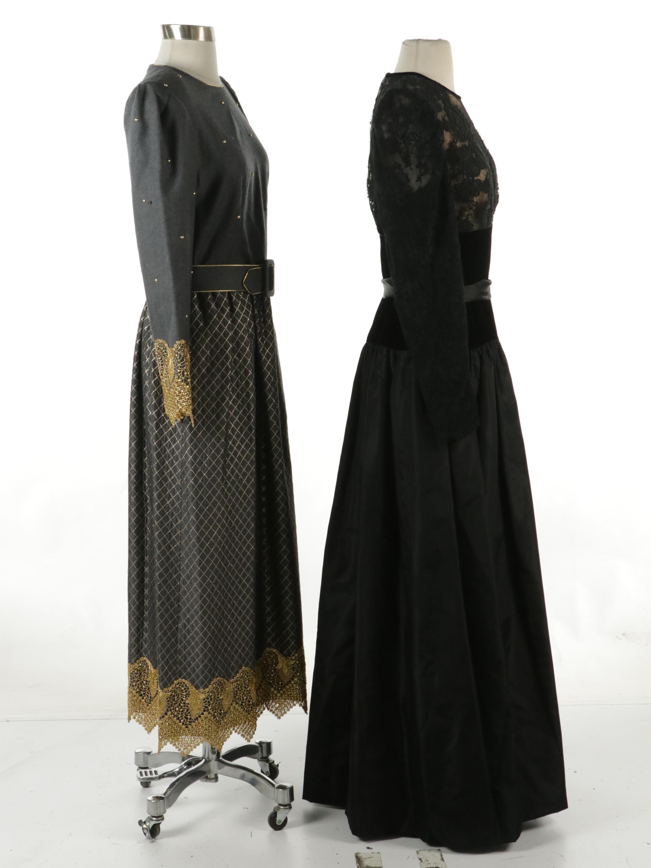 William Pearson Vintage Embellished Grey Wool Dress, Other Black Lace Gown