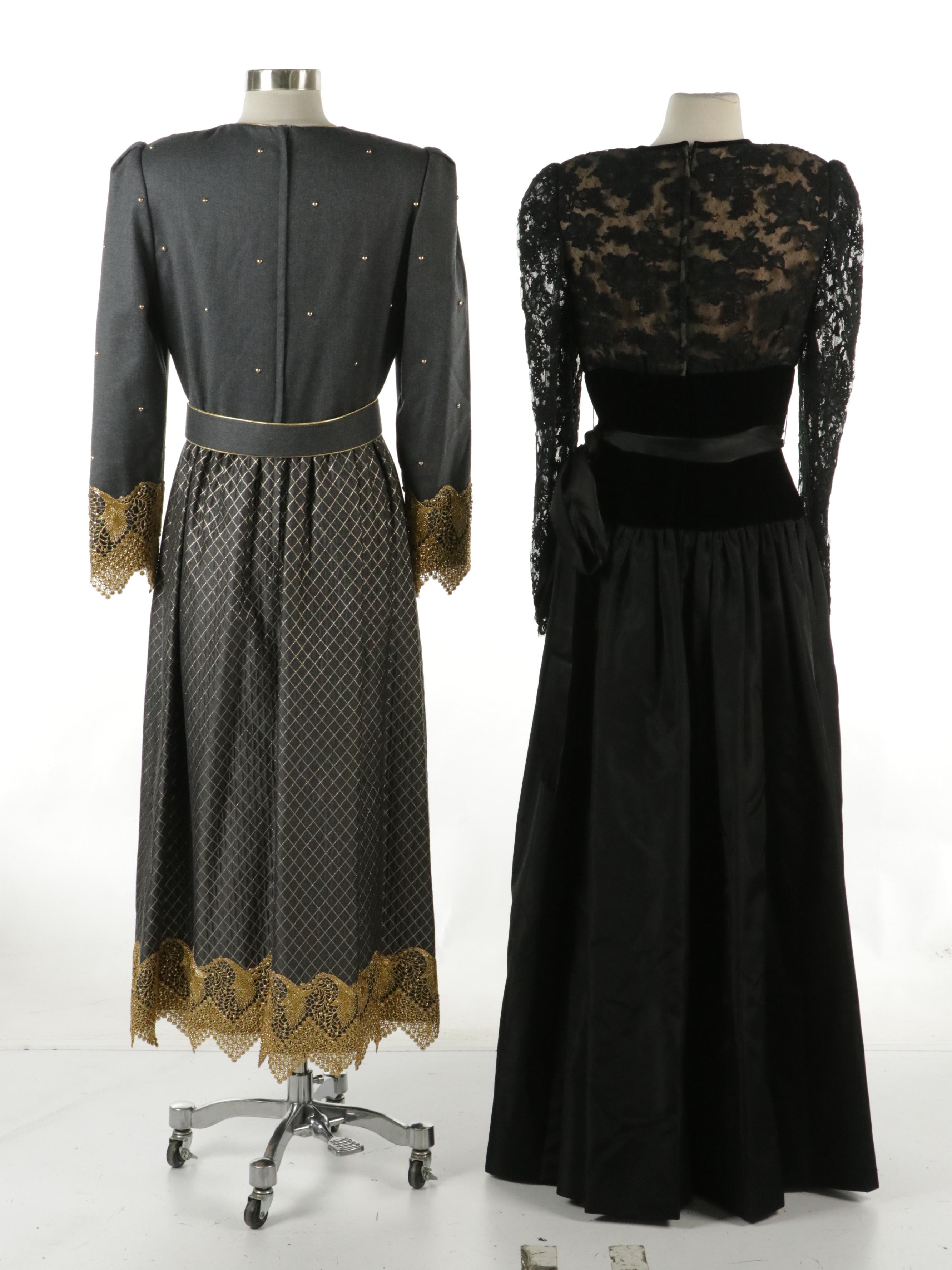 William Pearson Vintage Embellished Grey Wool Dress, Other Black Lace Gown