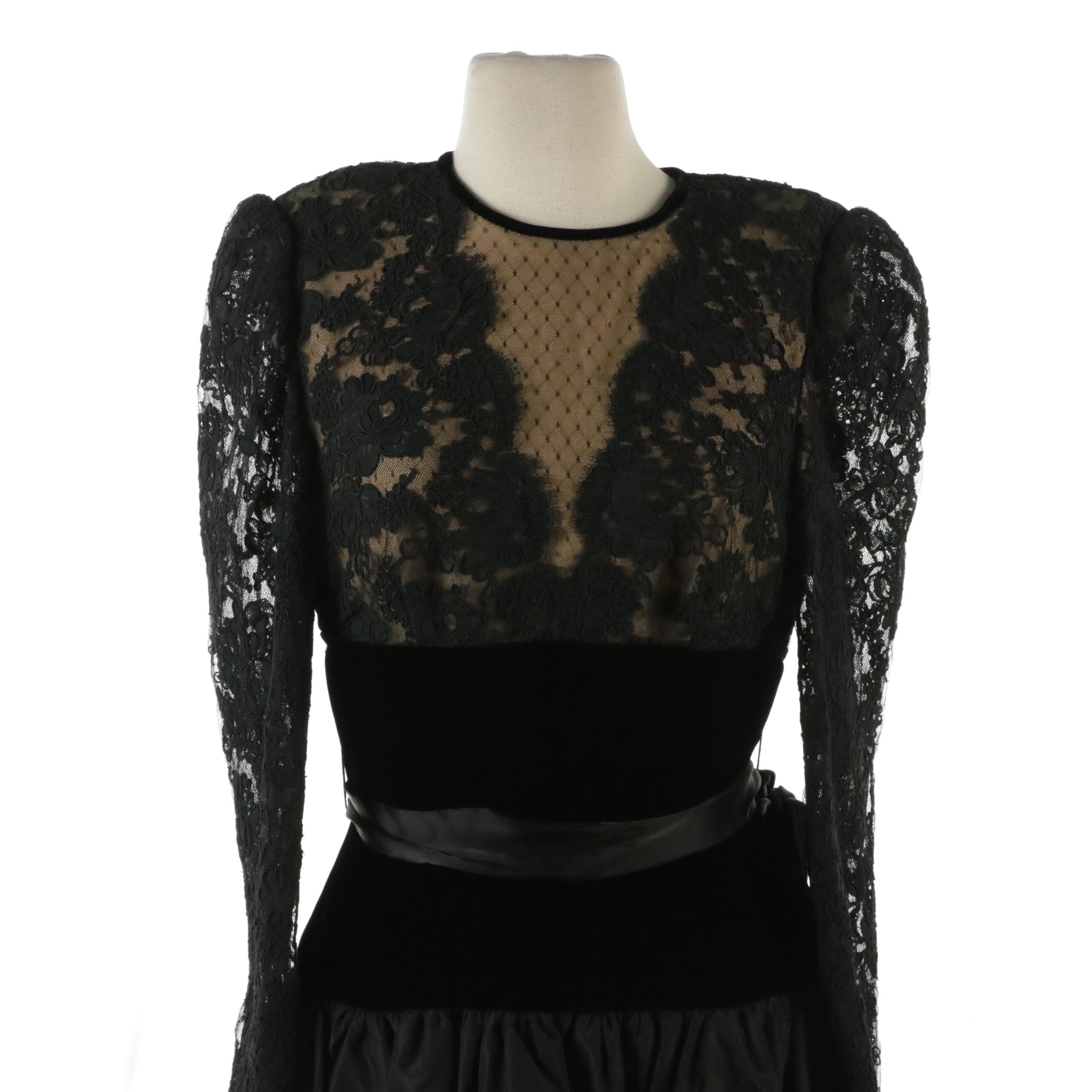 William Pearson Vintage Embellished Grey Wool Dress, Other Black Lace Gown