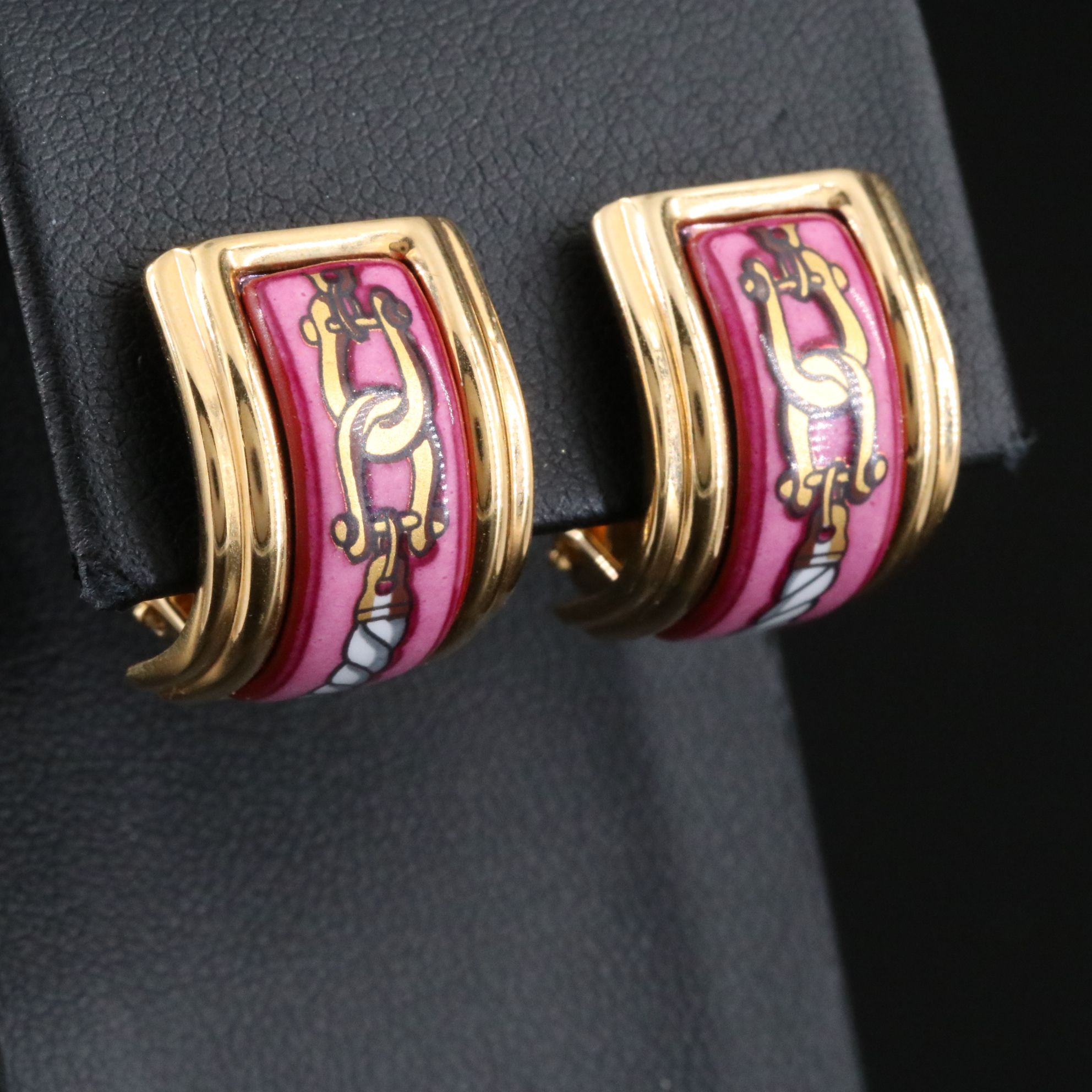 Hermès Rope Motif Pink Enamel Clip Earrings