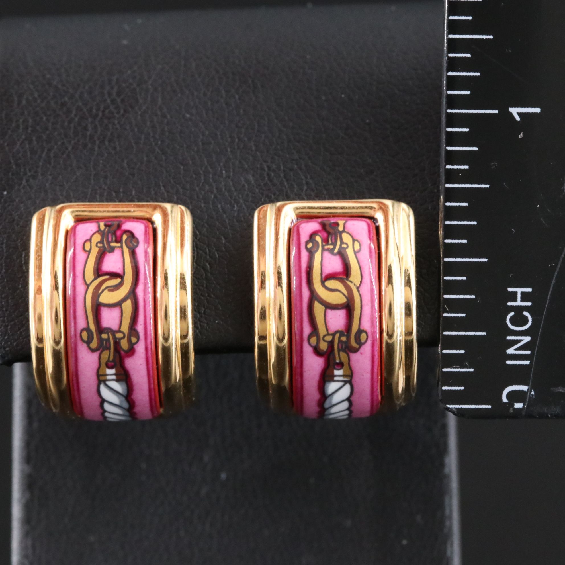 Hermès Rope Motif Pink Enamel Clip Earrings