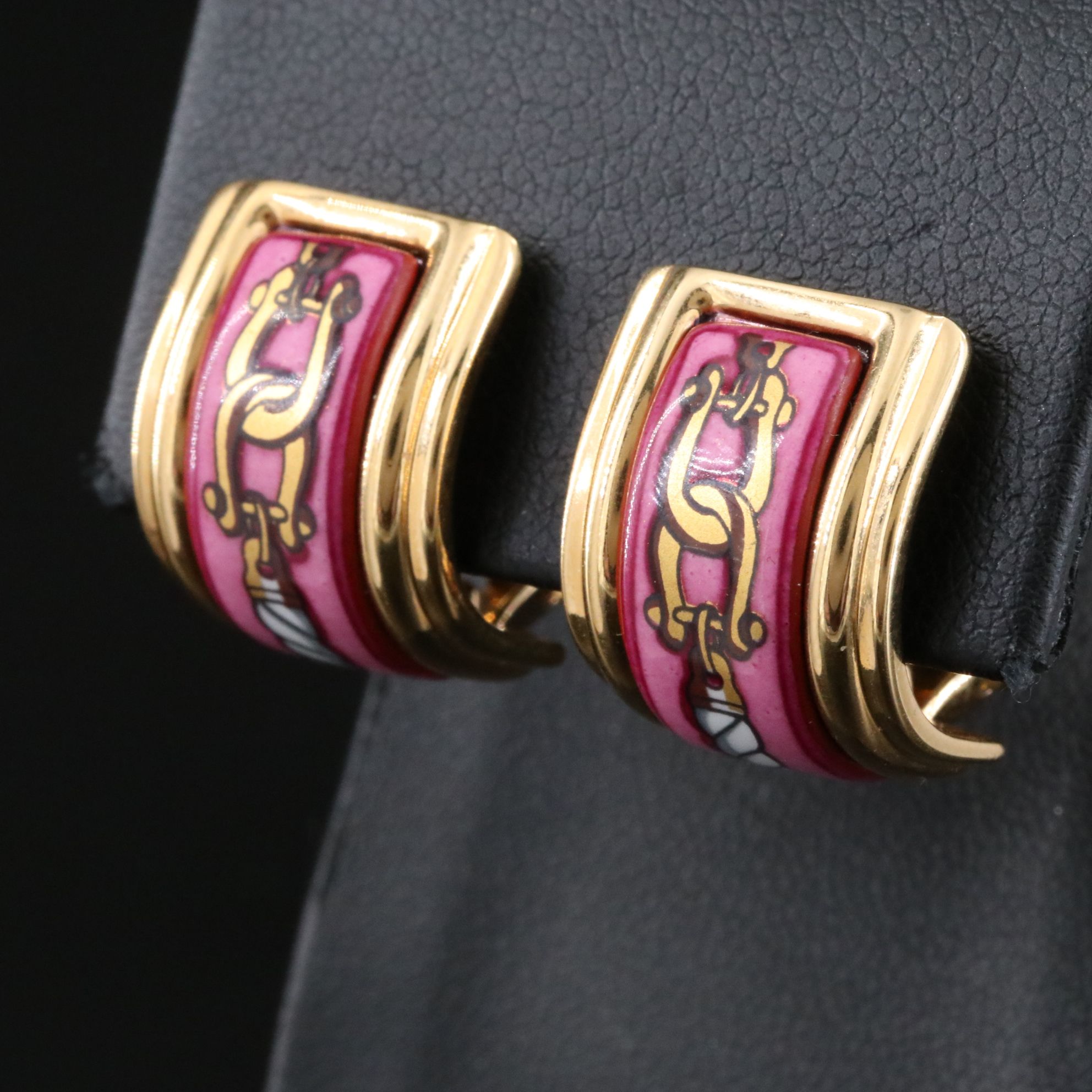 Hermès Rope Motif Pink Enamel Clip Earrings