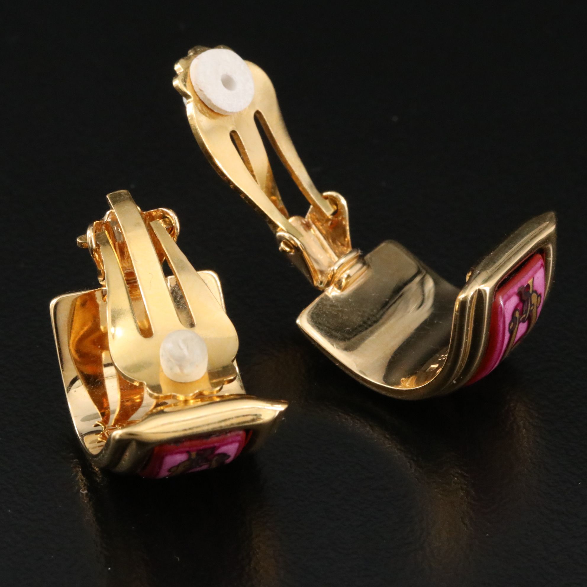 Hermès Rope Motif Pink Enamel Clip Earrings