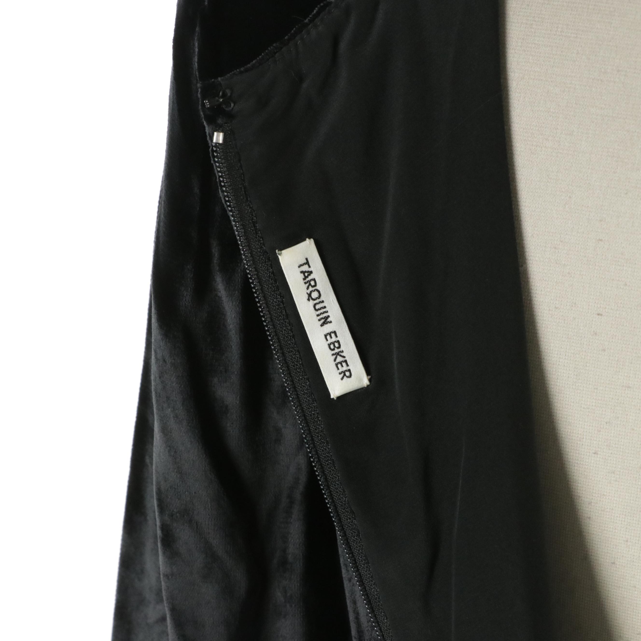 Tarquin Ebker Vintage Black Feather Trimmed Velvet Gown, 1970s