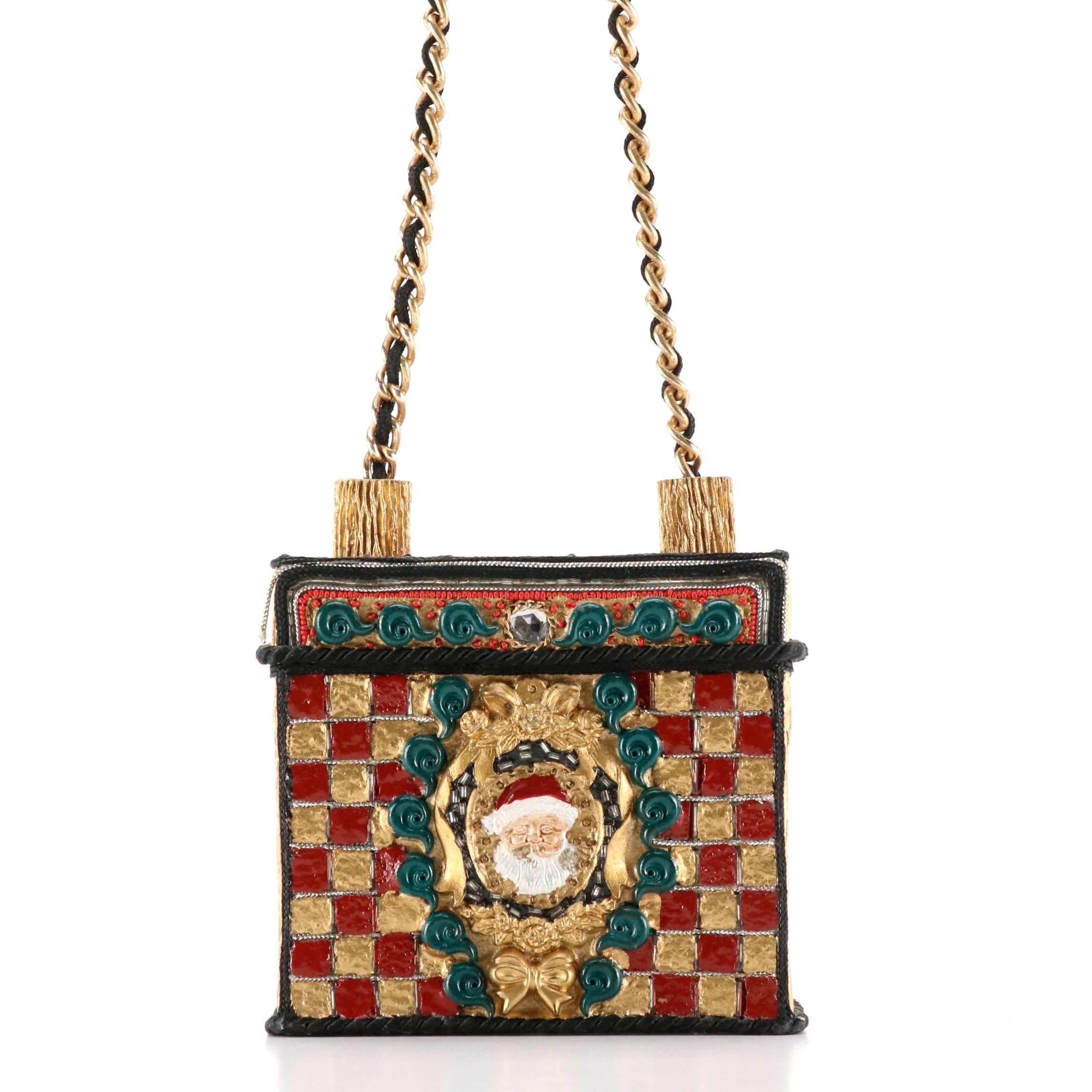 Christmas Themed Box Purse in Découpage Acacia Wood