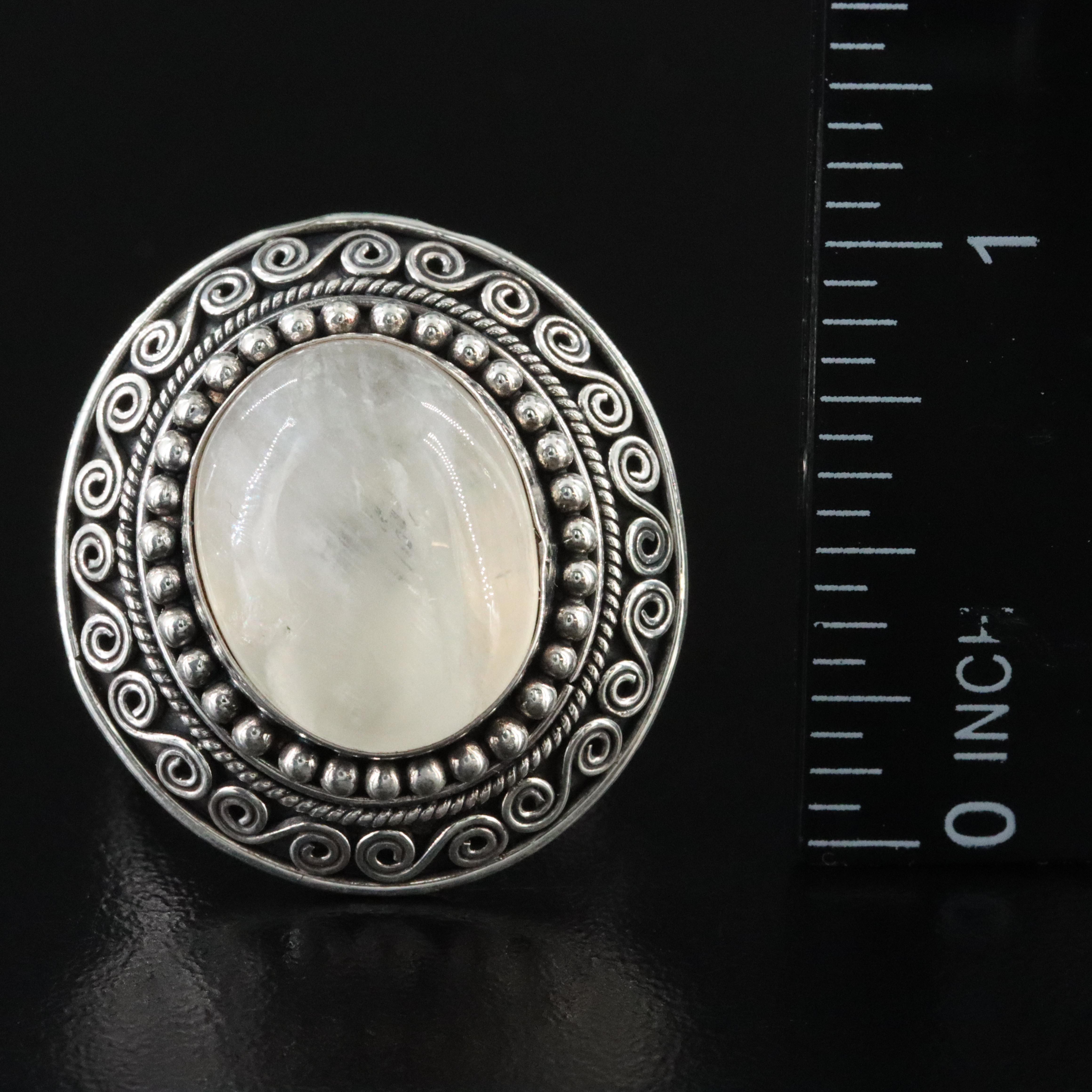 Sterling Rainbow Moonstone Appliqué Ring