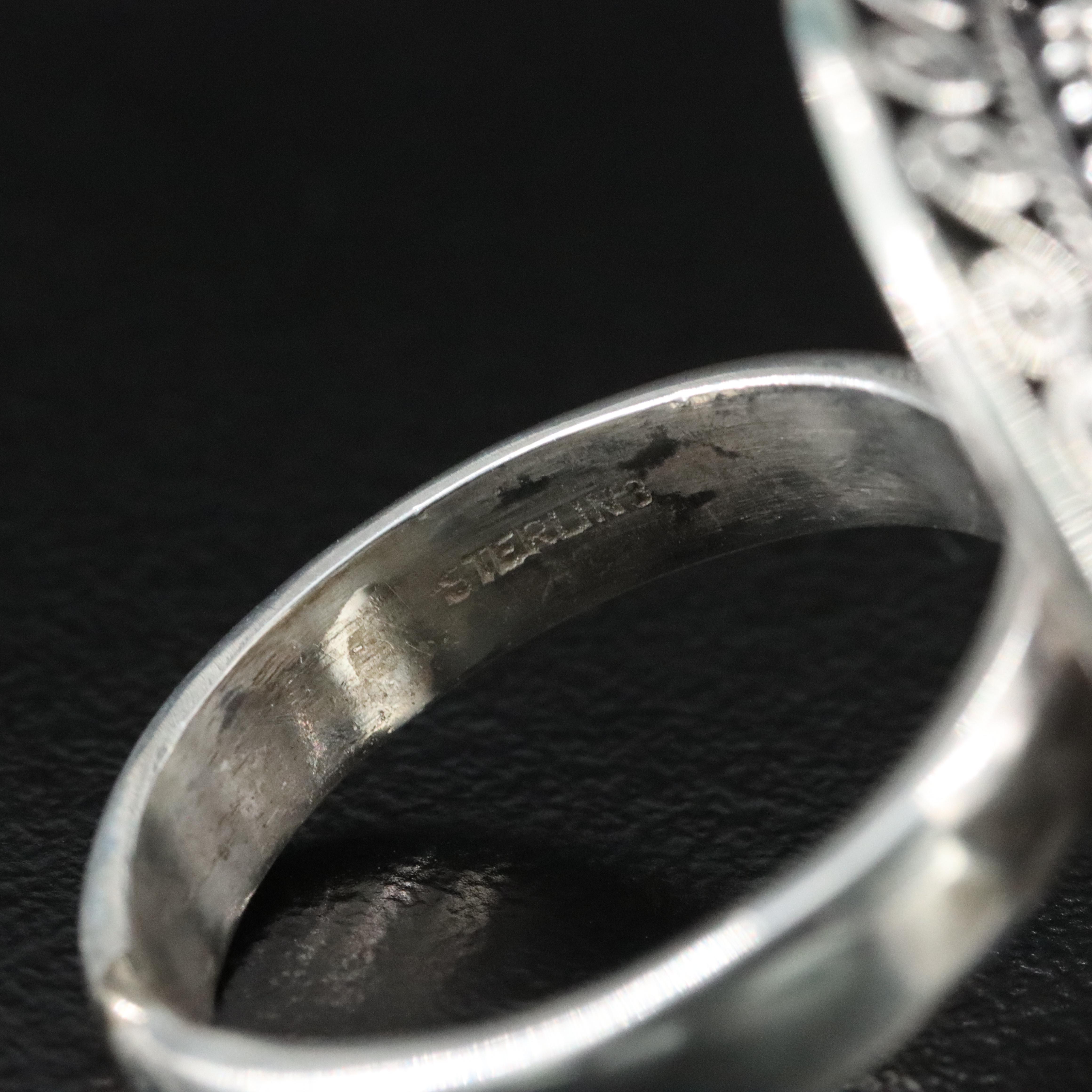 Sterling Rainbow Moonstone Appliqué Ring