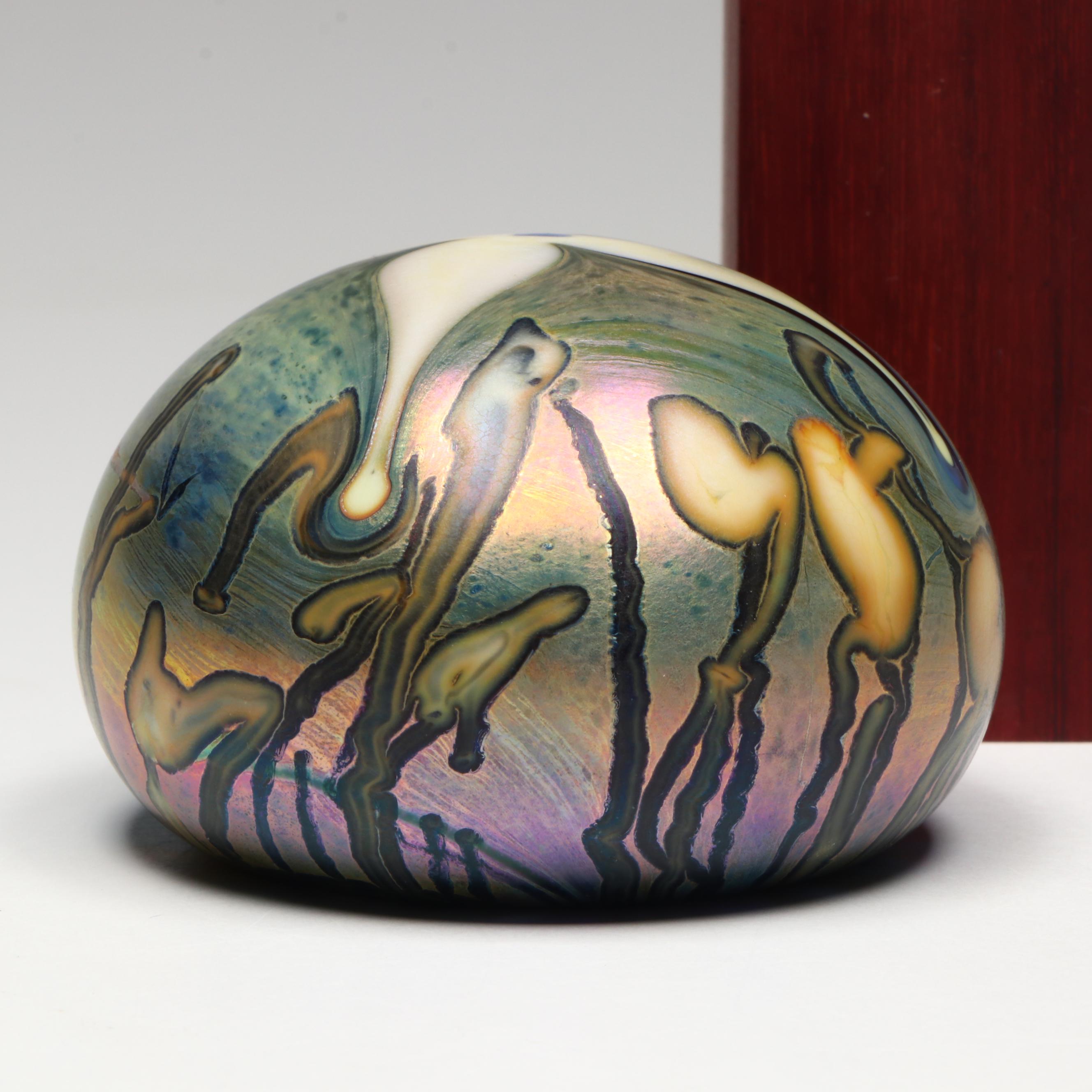Josh Simpson and Stephen Fellerman Art Glass Paperweights with Marble on Stand