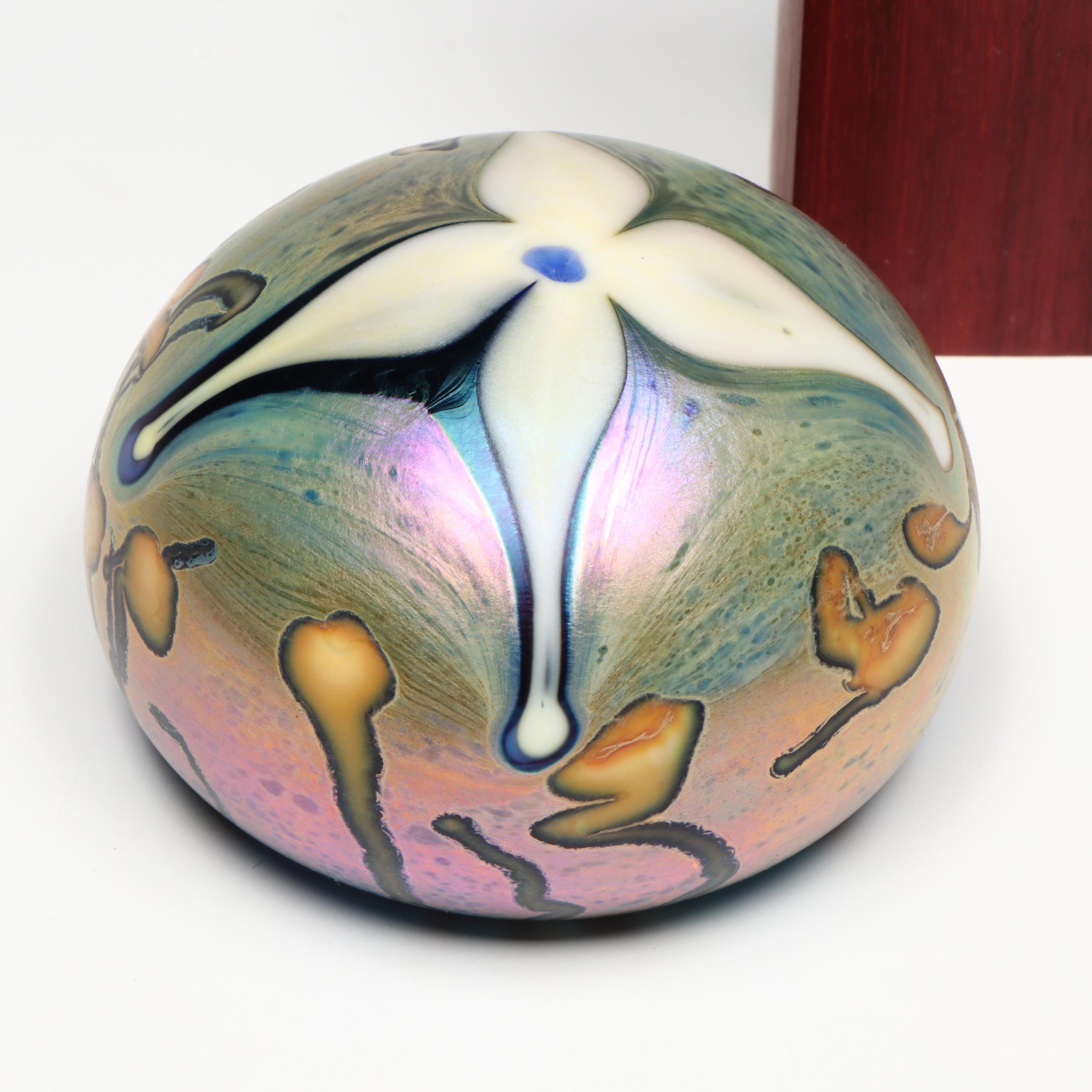 Josh Simpson and Stephen Fellerman Art Glass Paperweights with Marble on Stand