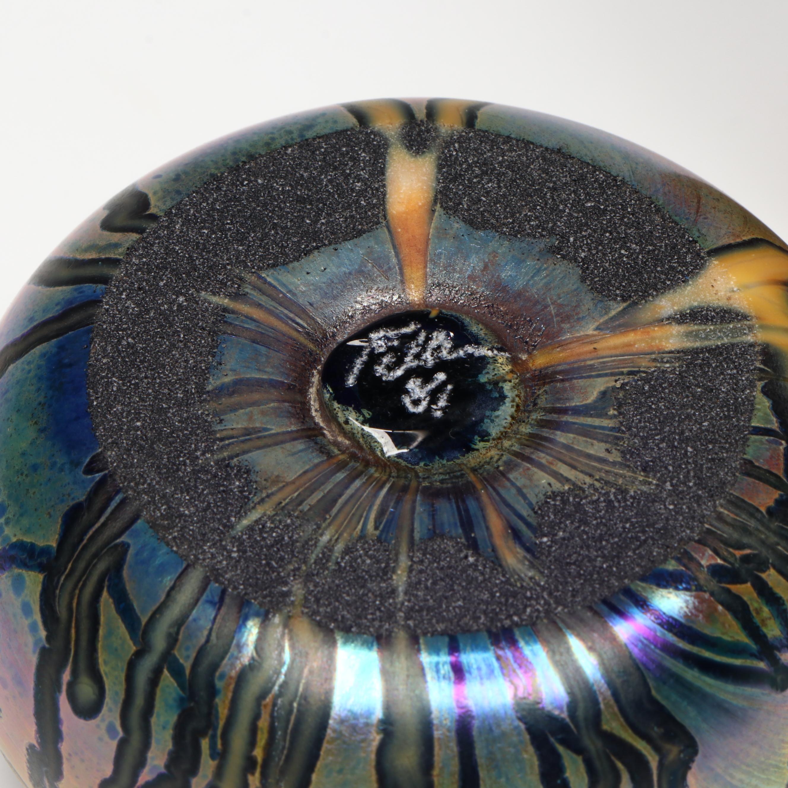 Josh Simpson and Stephen Fellerman Art Glass Paperweights with Marble on Stand