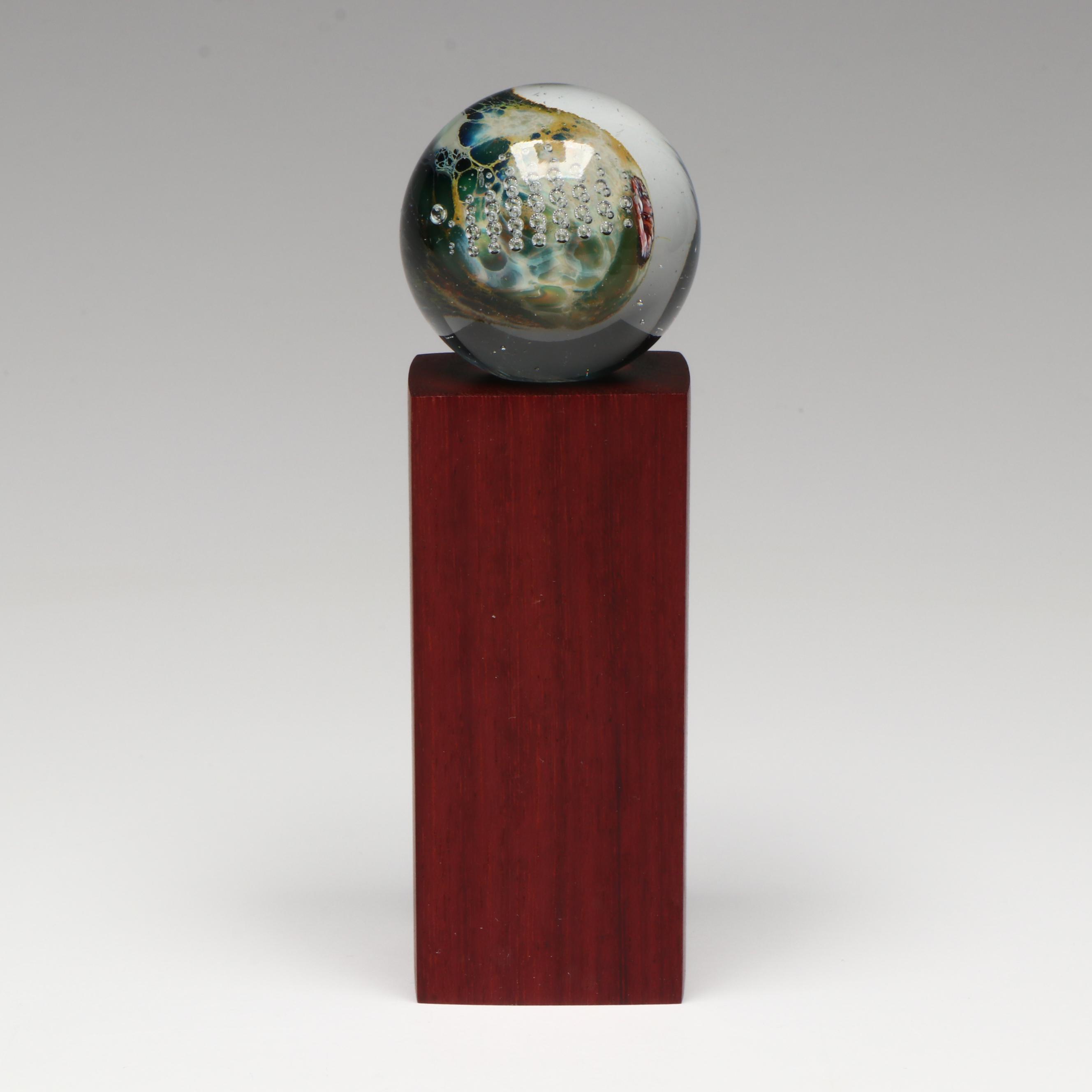 Josh Simpson and Stephen Fellerman Art Glass Paperweights with Marble on Stand