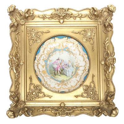 Framed Claire Maglin-Rochette Bleu Céleste Sèvres Style Plate, 19th–20th Century Framed Claire Maglin-Rochette Bleu Céleste Sèvres Style Plate, 19th–20th Century