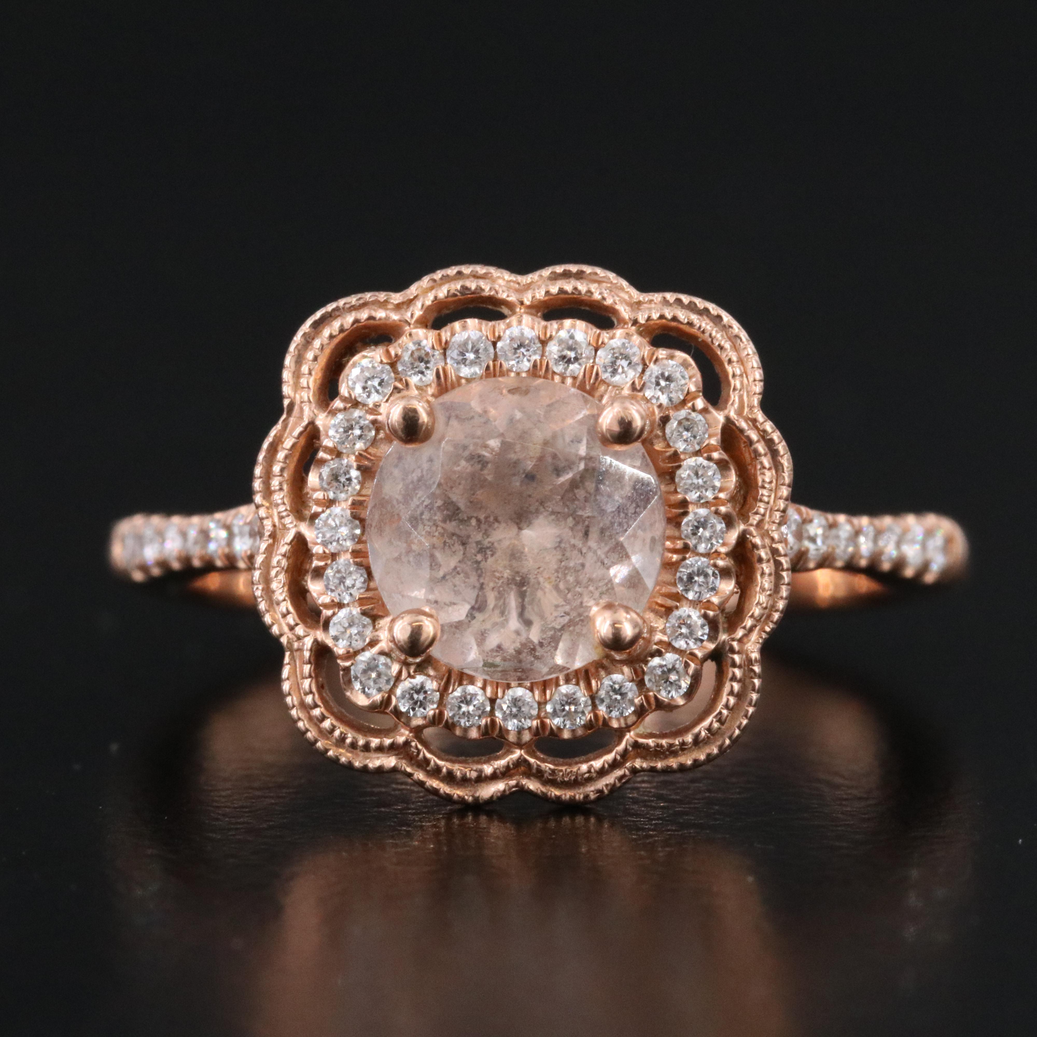 14K Morganite and Diamond Rose Gold Ring