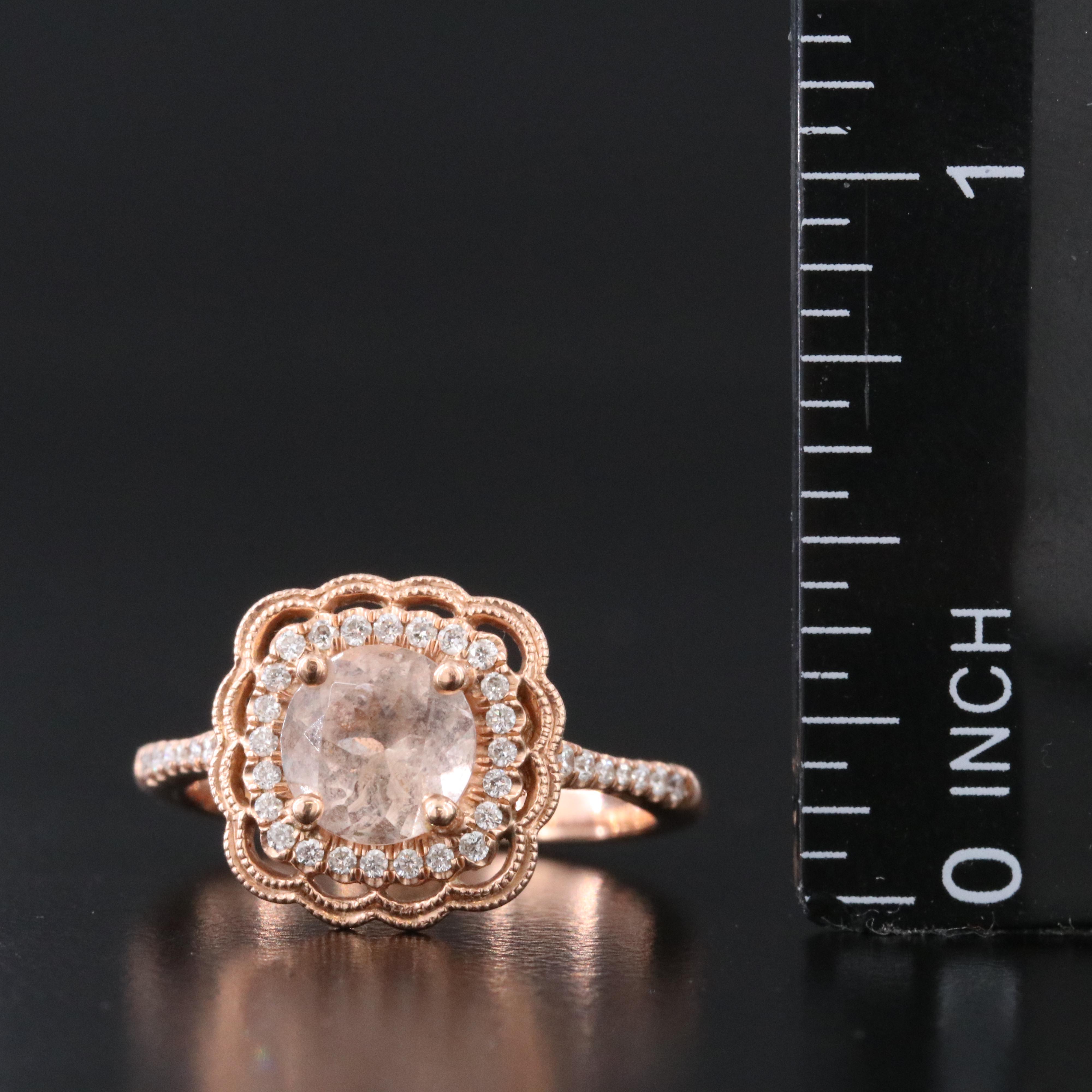 14K Morganite and Diamond Rose Gold Ring