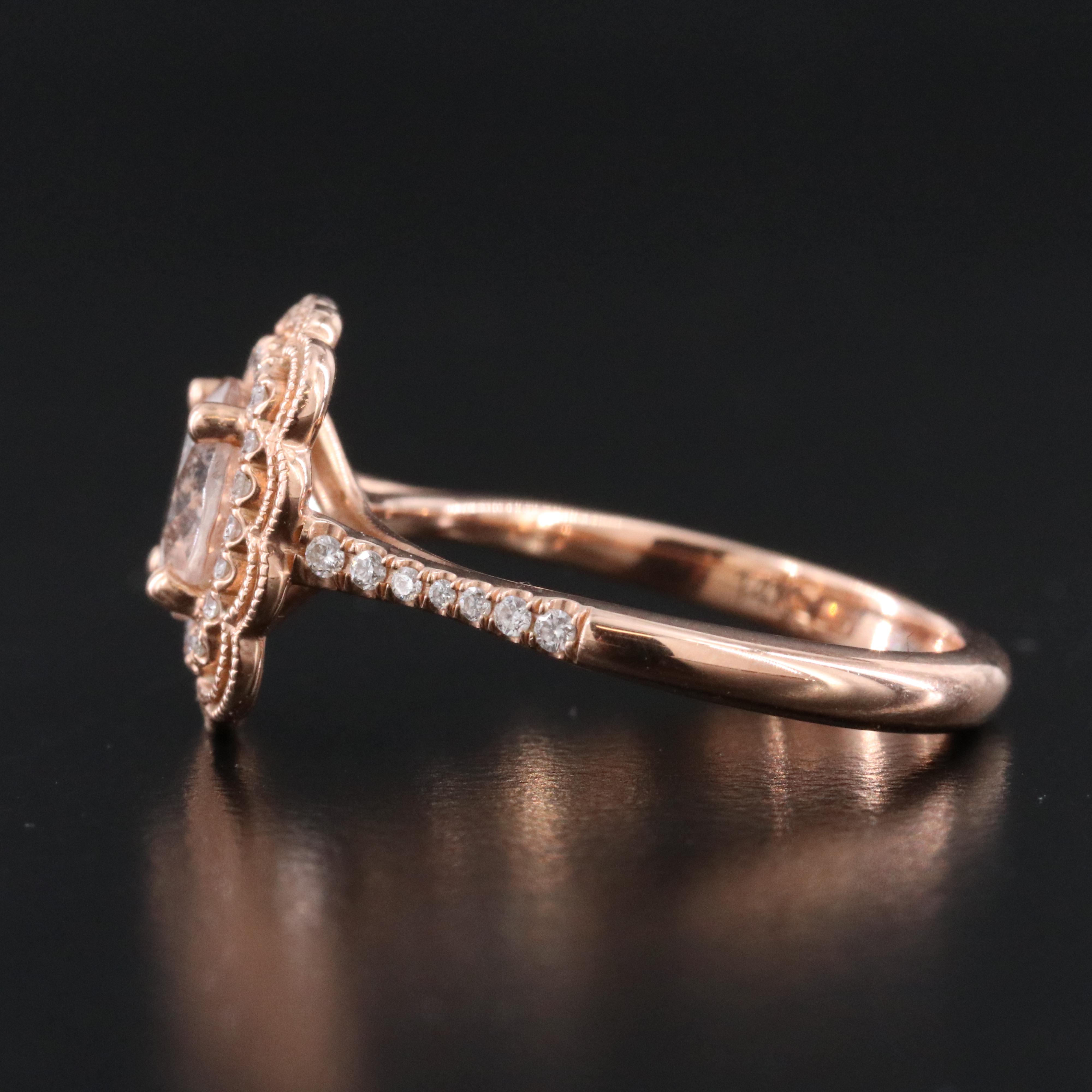 14K Morganite and Diamond Rose Gold Ring