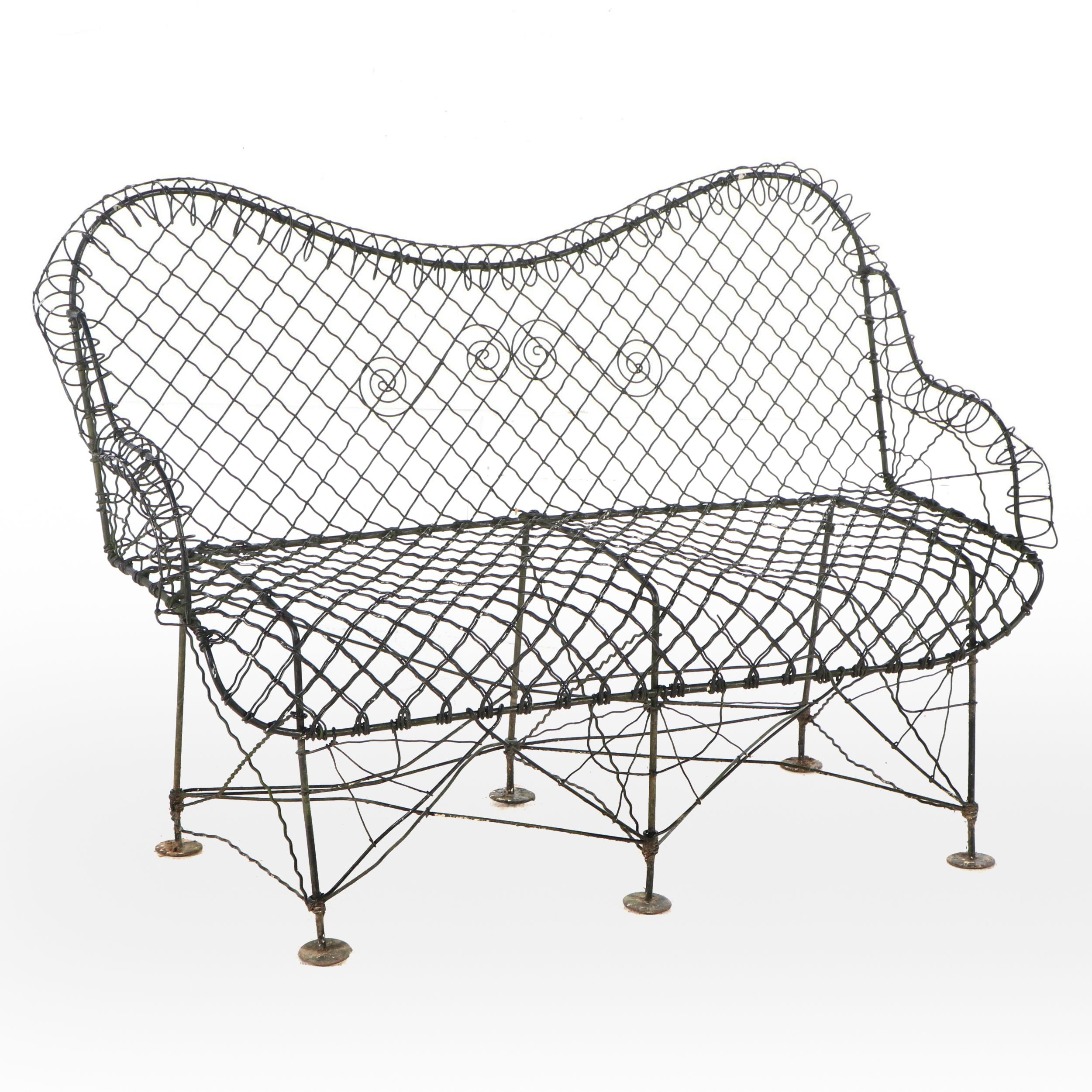 French Wire Style Garden Bench, 20th Century