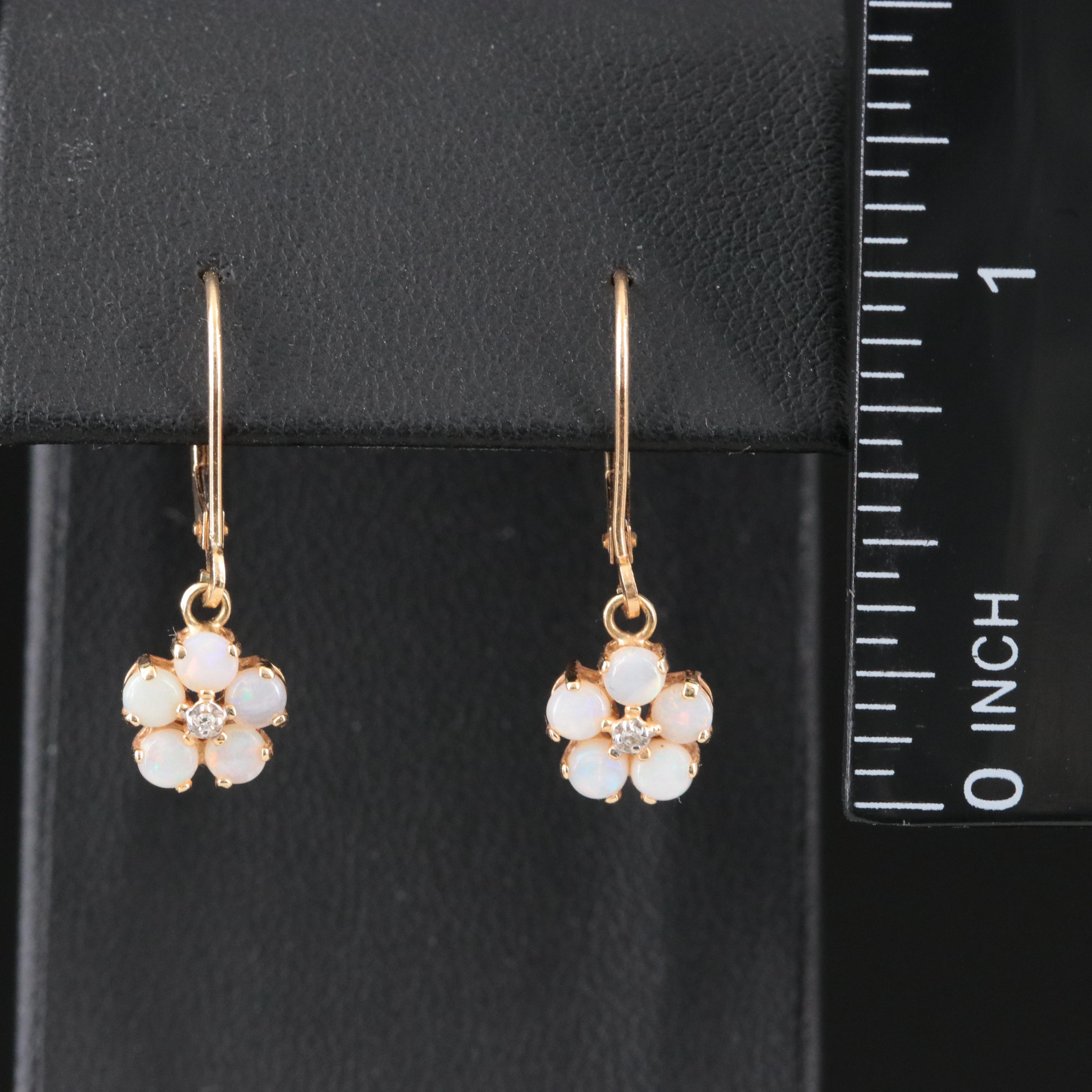 14K Opal and Diamond Flower Earrings