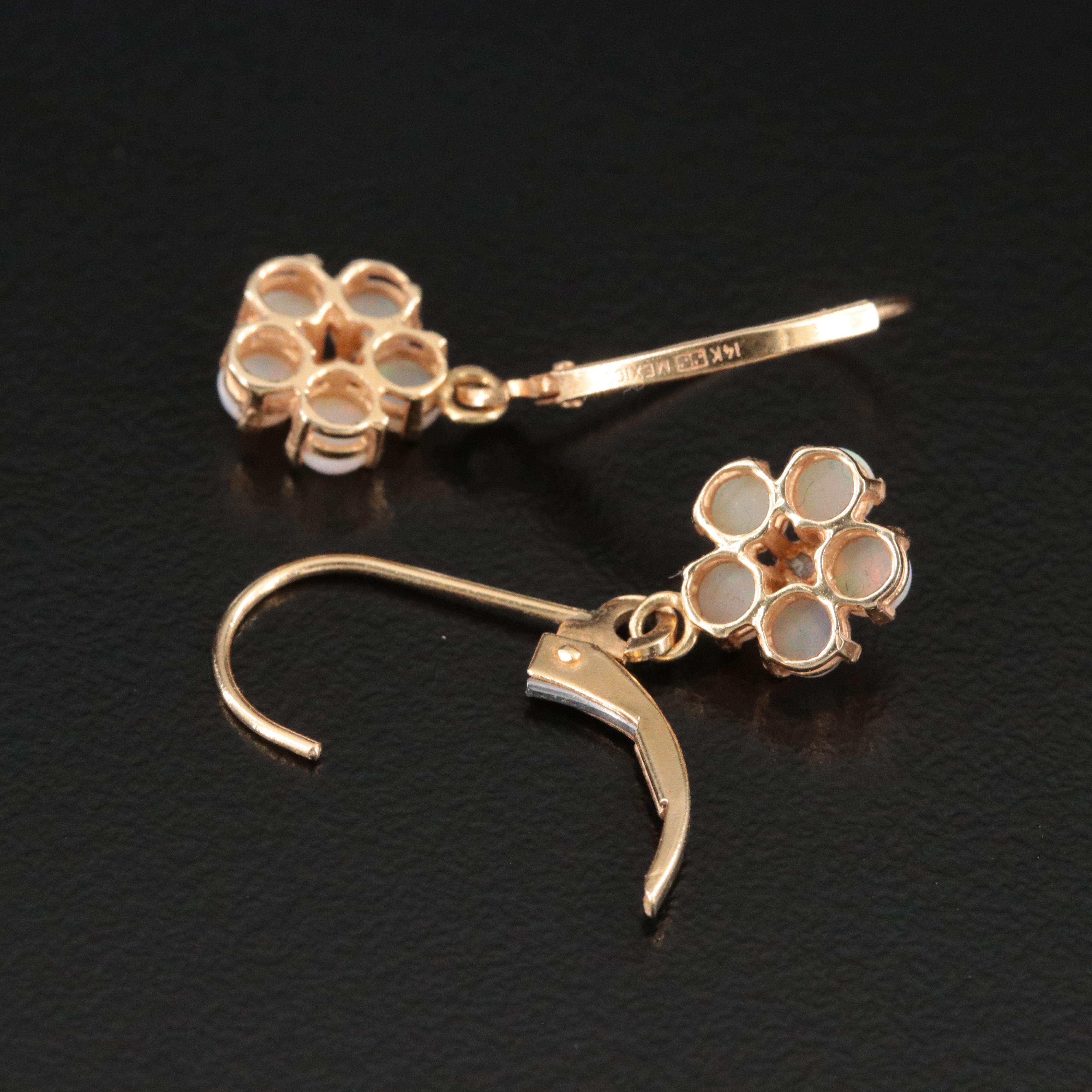 14K Opal and Diamond Flower Earrings
