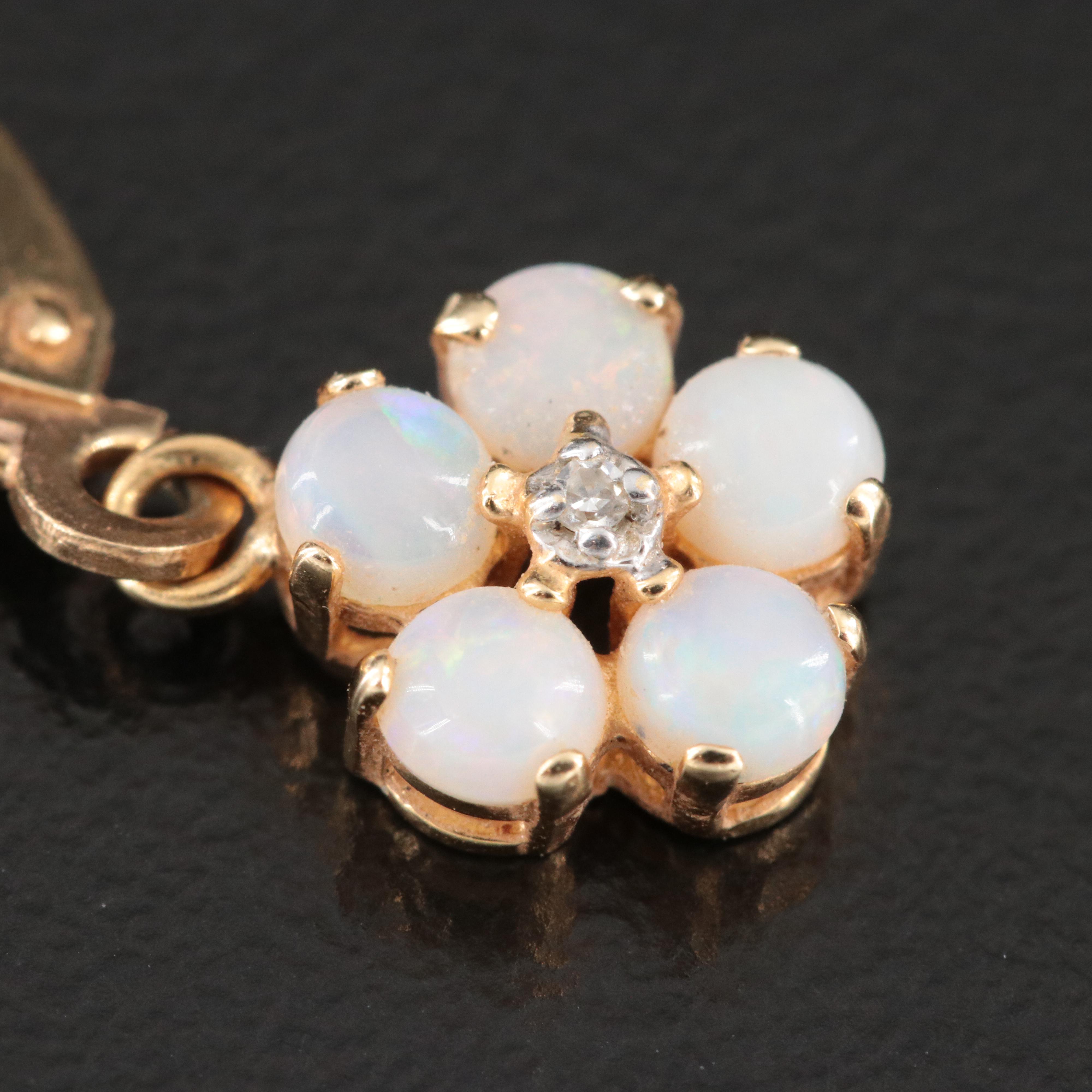 14K Opal and Diamond Flower Earrings