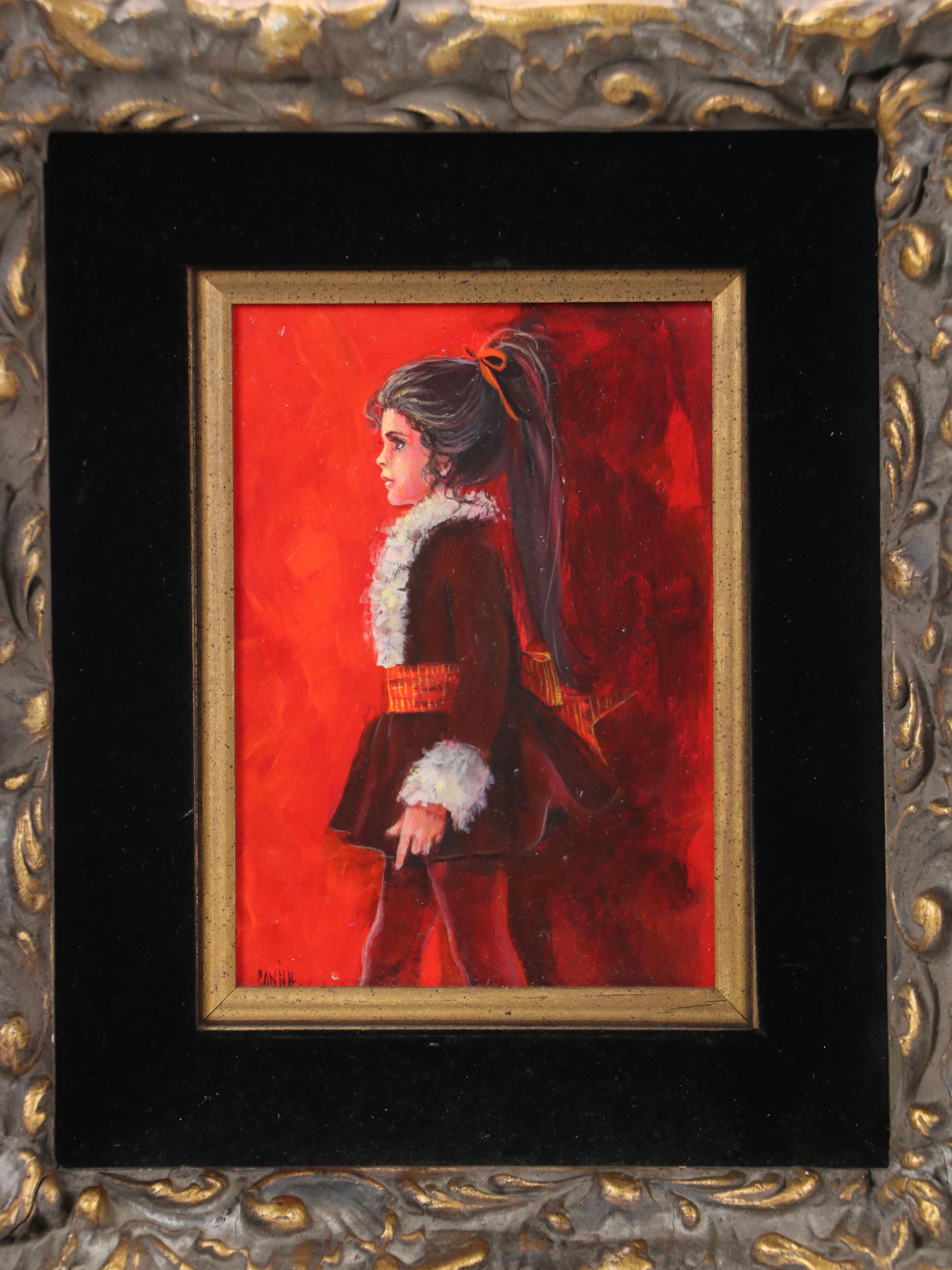 Connie Oil Portrait of Girl in Red Holiday Dress