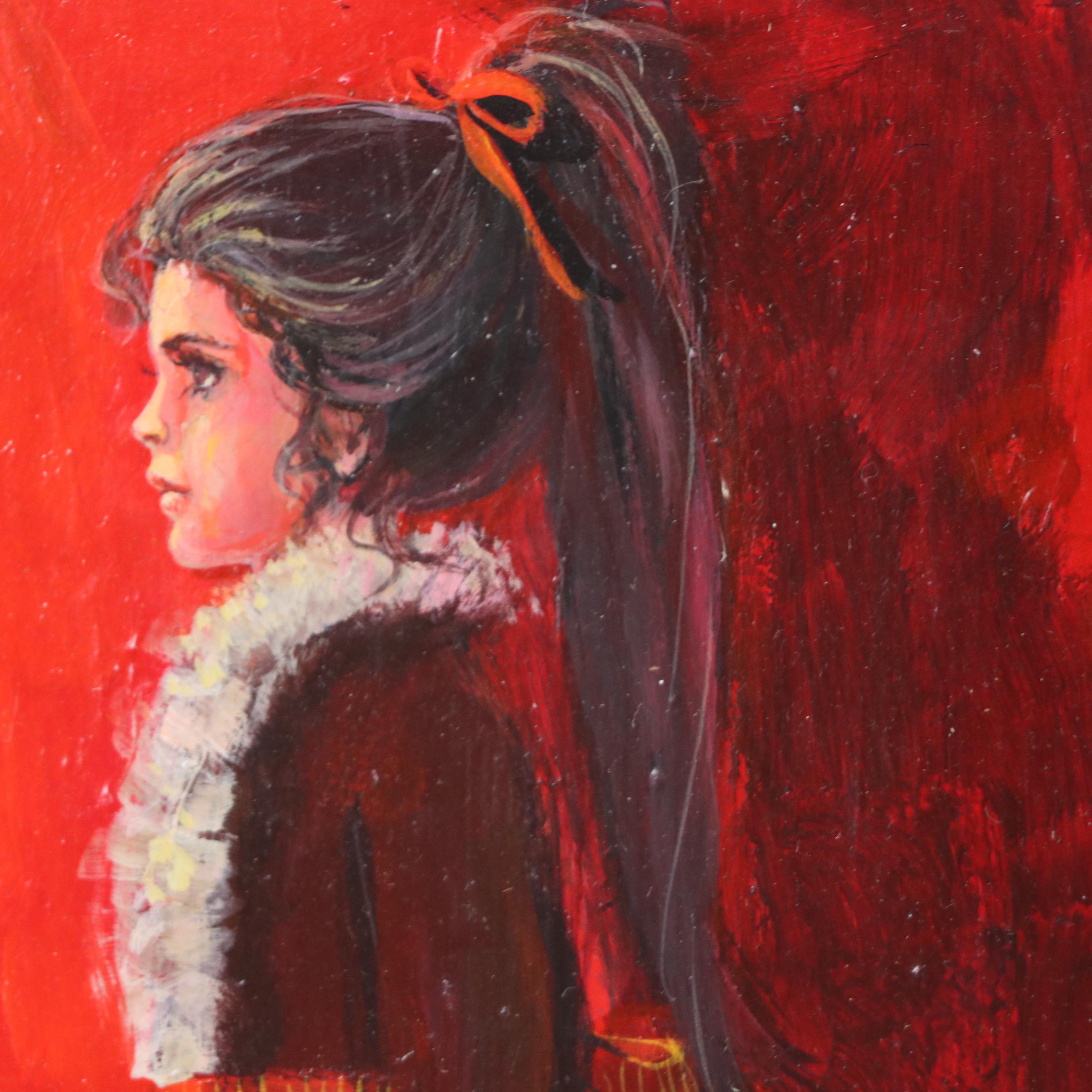 Connie Oil Portrait of Girl in Red Holiday Dress