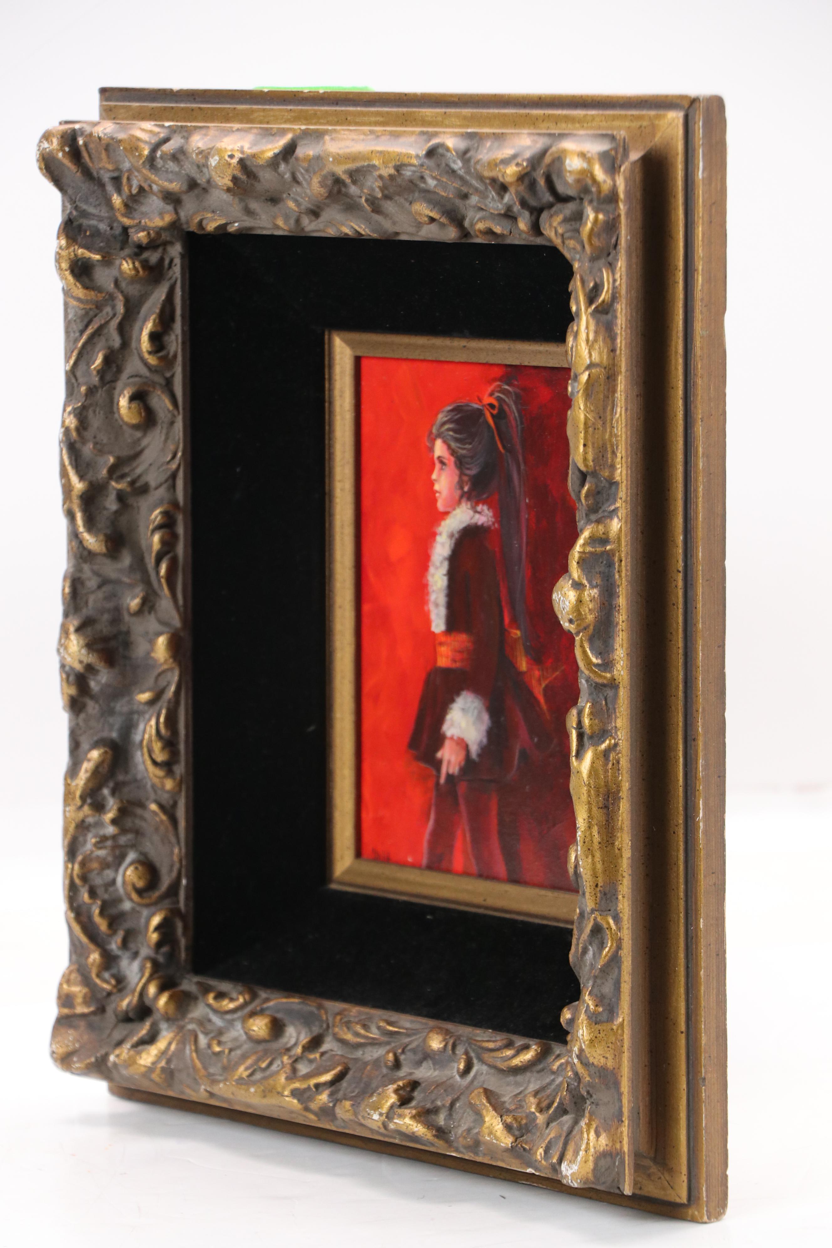 Connie Oil Portrait of Girl in Red Holiday Dress