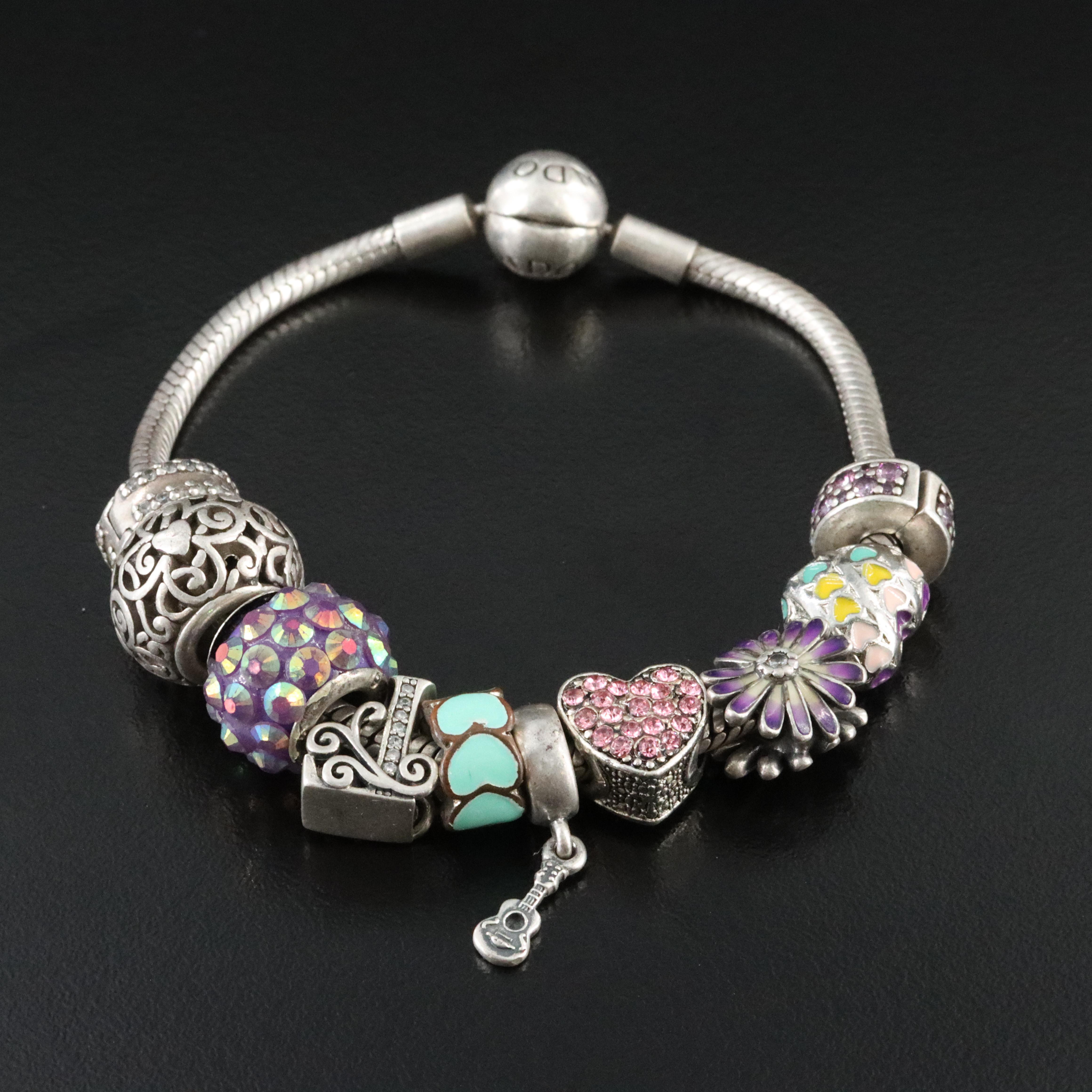 Pandora Sterling Bracelet with Sterling and Pandora Charms