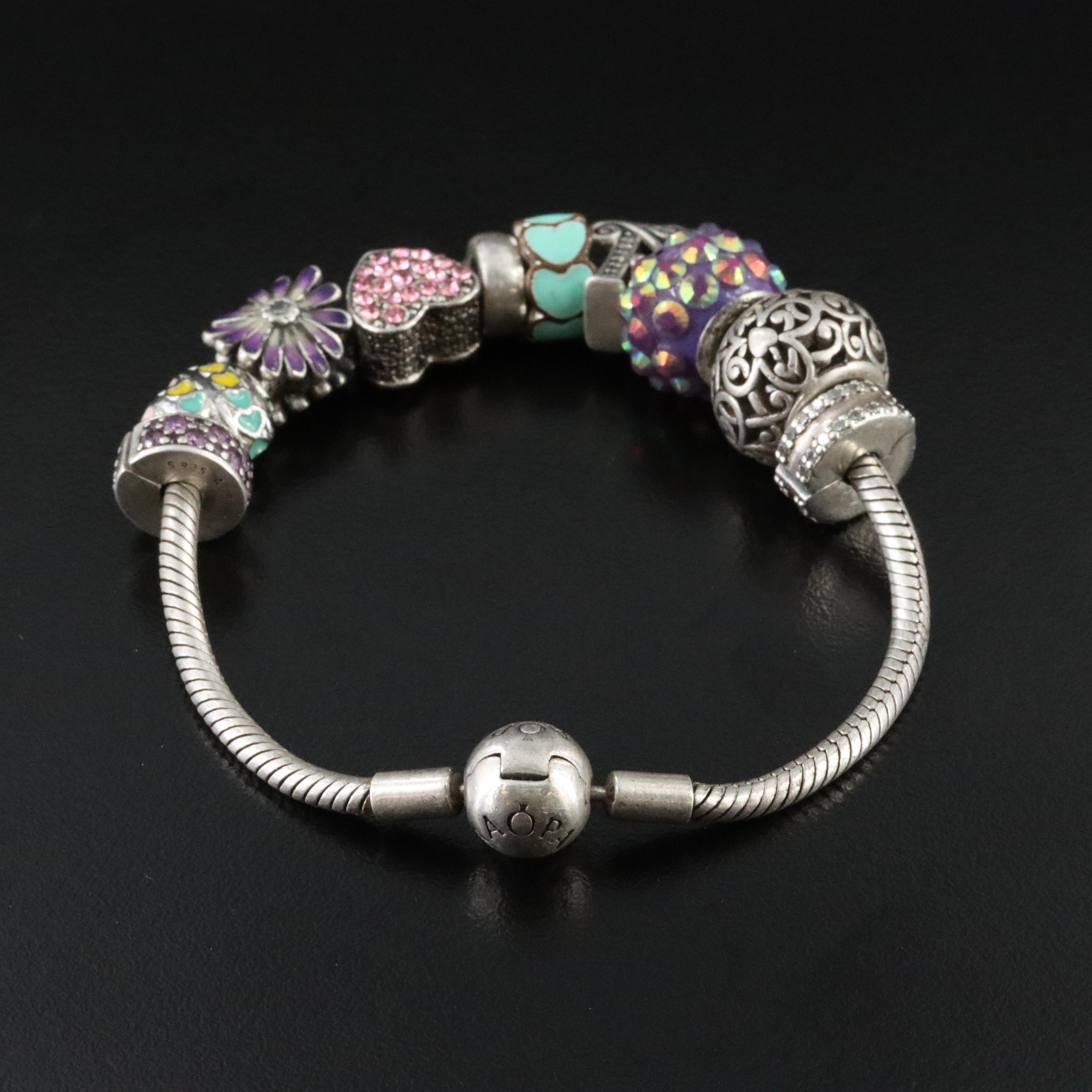 Pandora Sterling Bracelet with Sterling and Pandora Charms