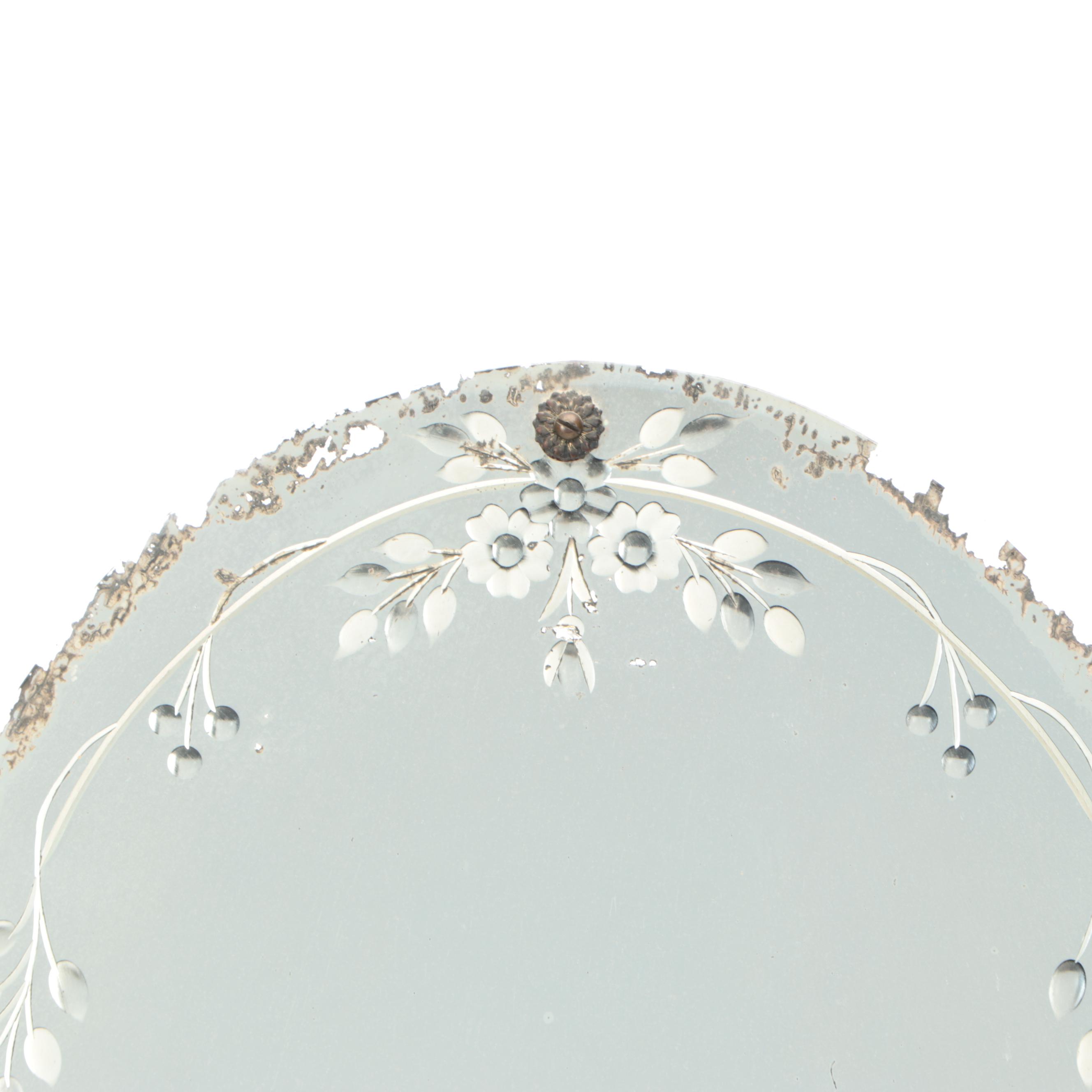 Venetian Style Etched Glass Oval Wall Mirror