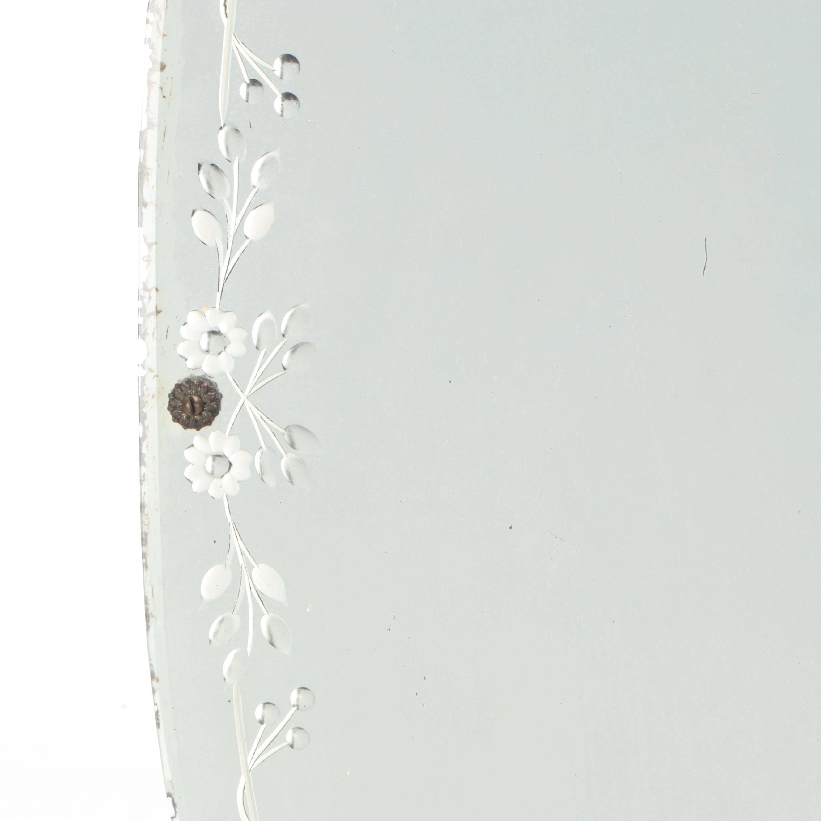 Venetian Style Etched Glass Oval Wall Mirror