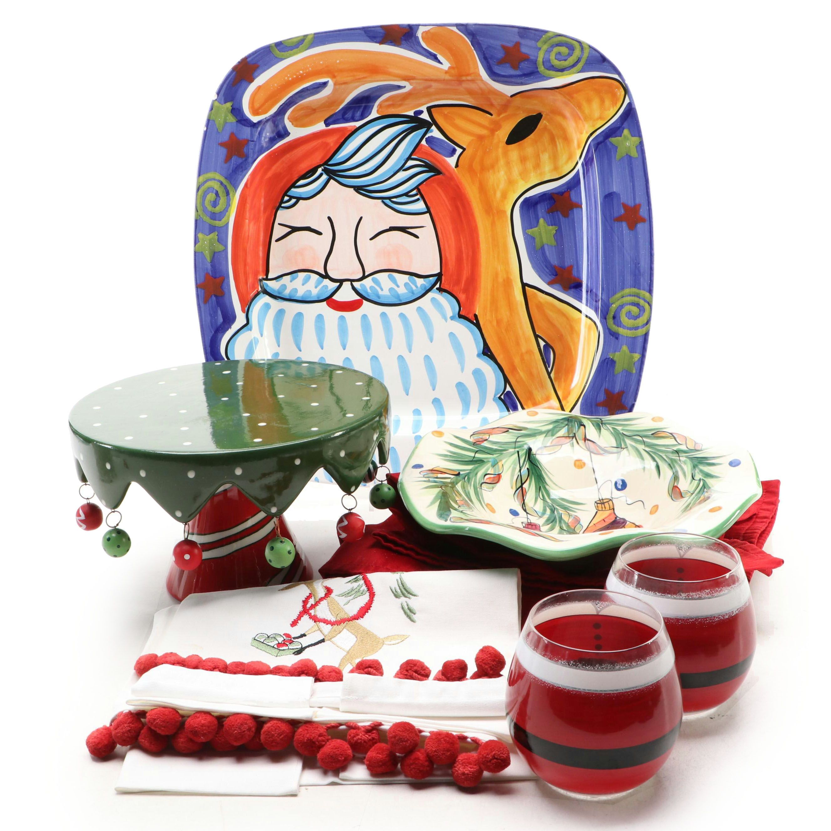 Italian Bellini Santa Claus Platter and Other Festive Ceramic Tableware