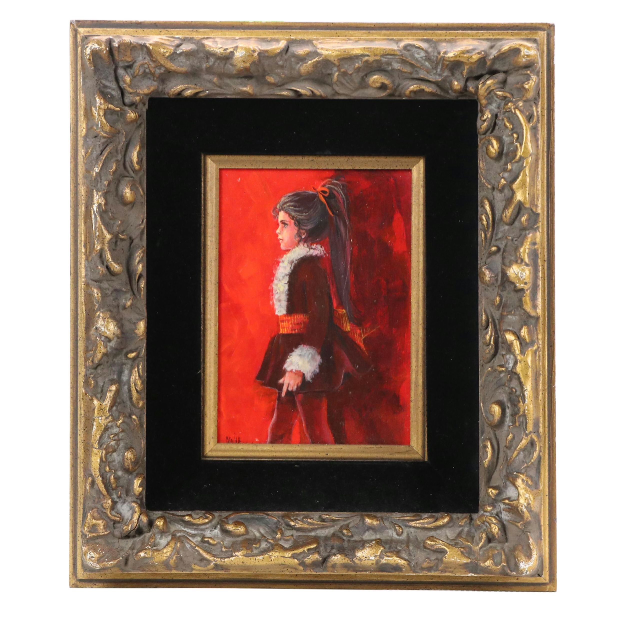 Connie Oil Portrait of Girl in Red Holiday Dress
