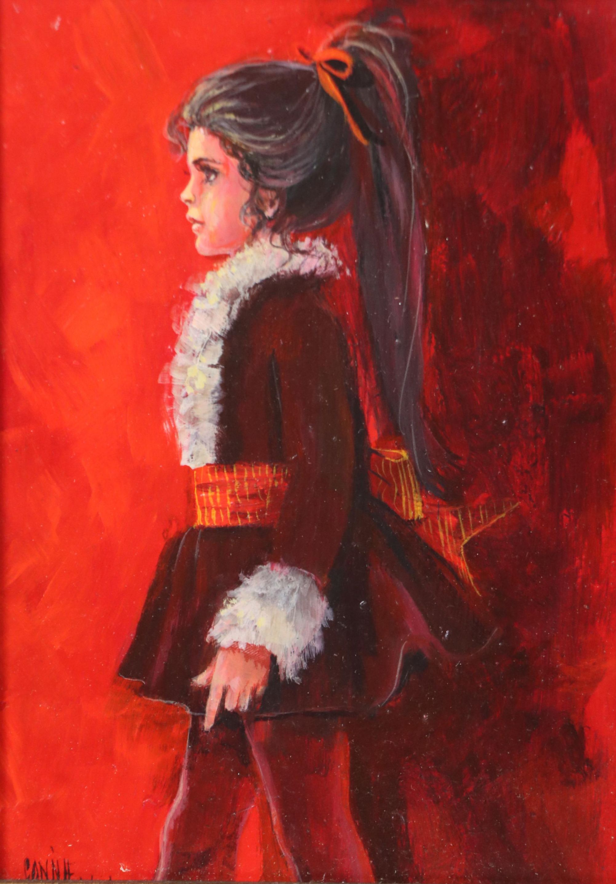 Connie Oil Portrait of Girl in Red Holiday Dress
